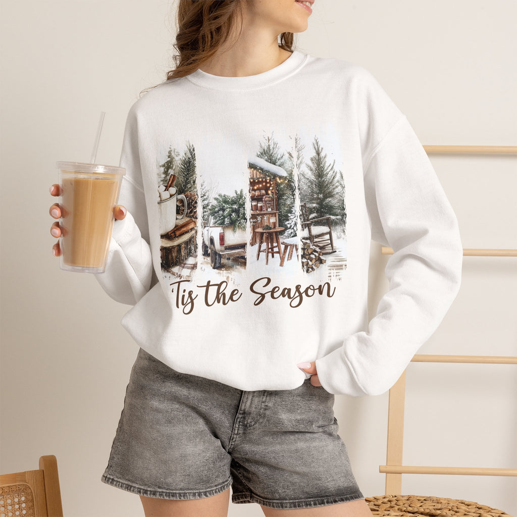 Holiday Cabin Crewneck Sweatshirt — 'Tis the Season Cozy Winter Pullover