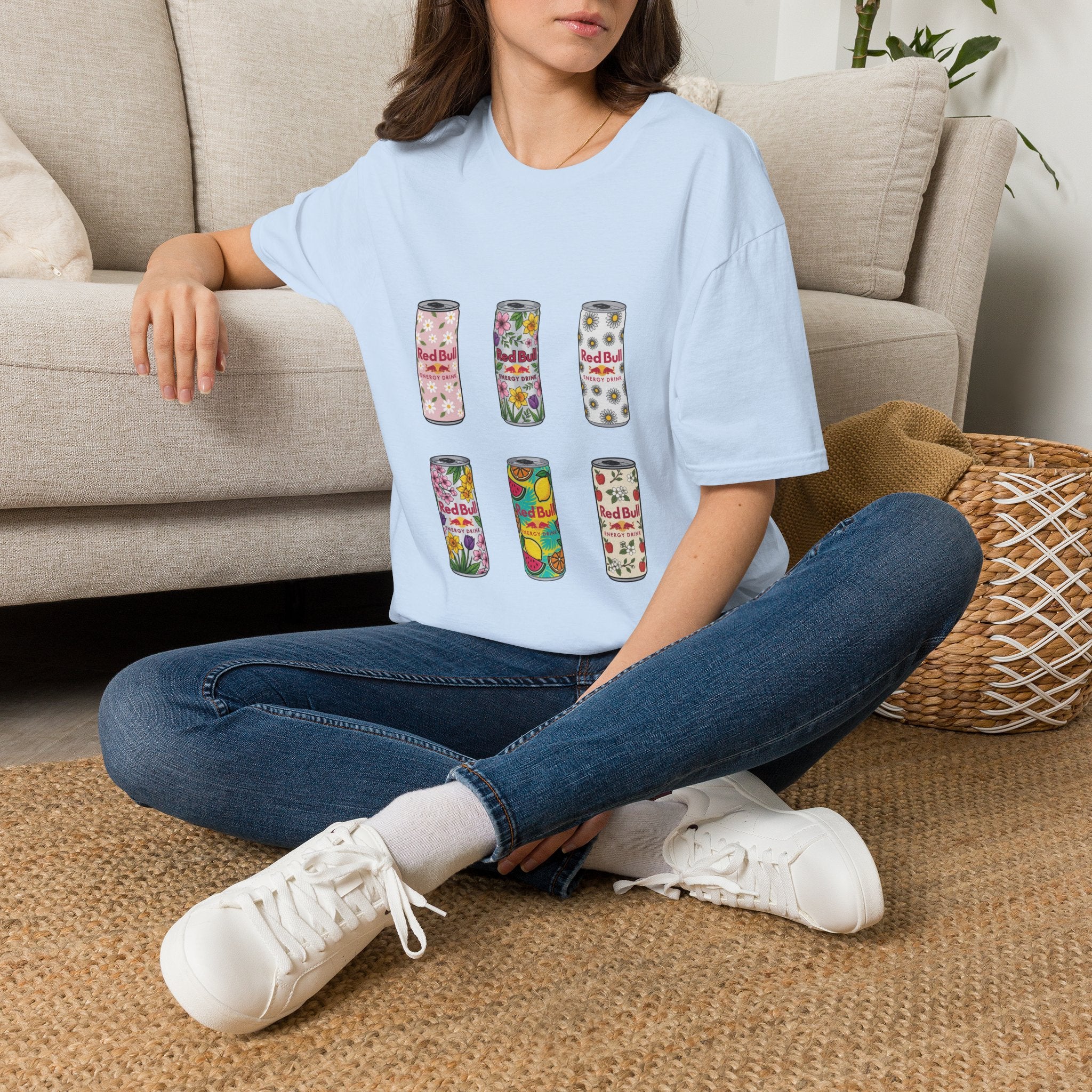 Floral Energy Drink Can T-Shirt — Vintage Flower Red Bull Design