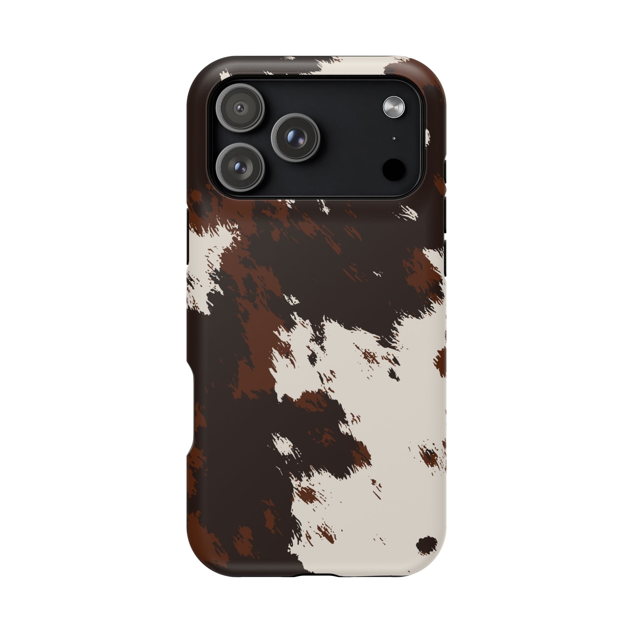 Cowhide Print Impact Phone Case — Brown & Cream Protective Cover