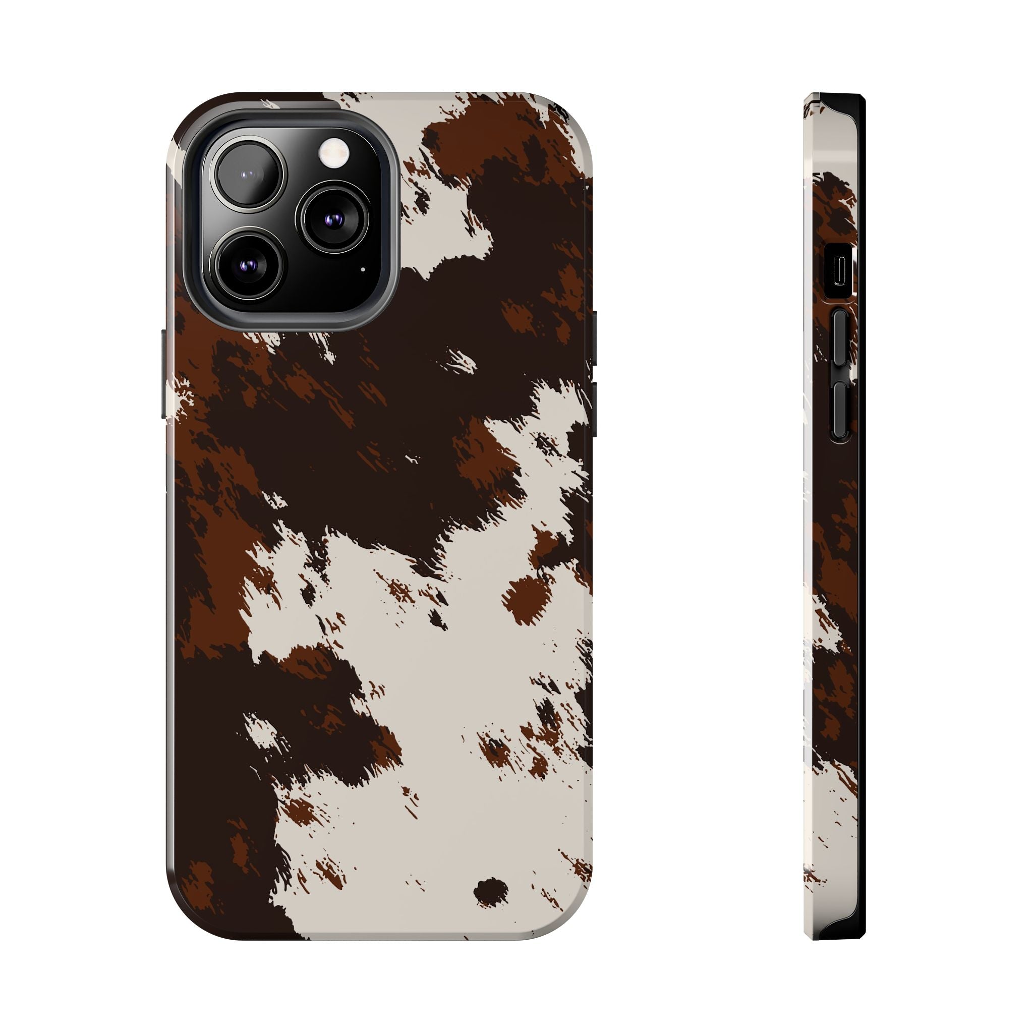 Cowhide Print Tough Phone Case — Brown & White Western Rugged Protection