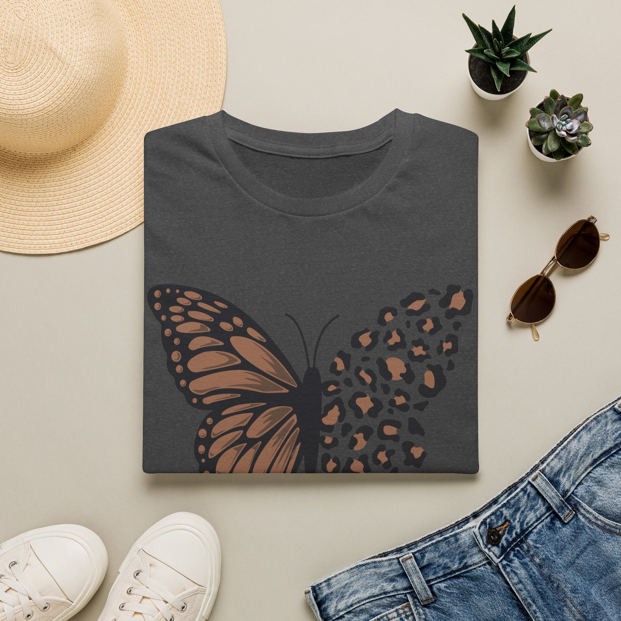 Butterfly Leopard Tee — Brown Monarch & Leopard Print Graphic T-Shirt
