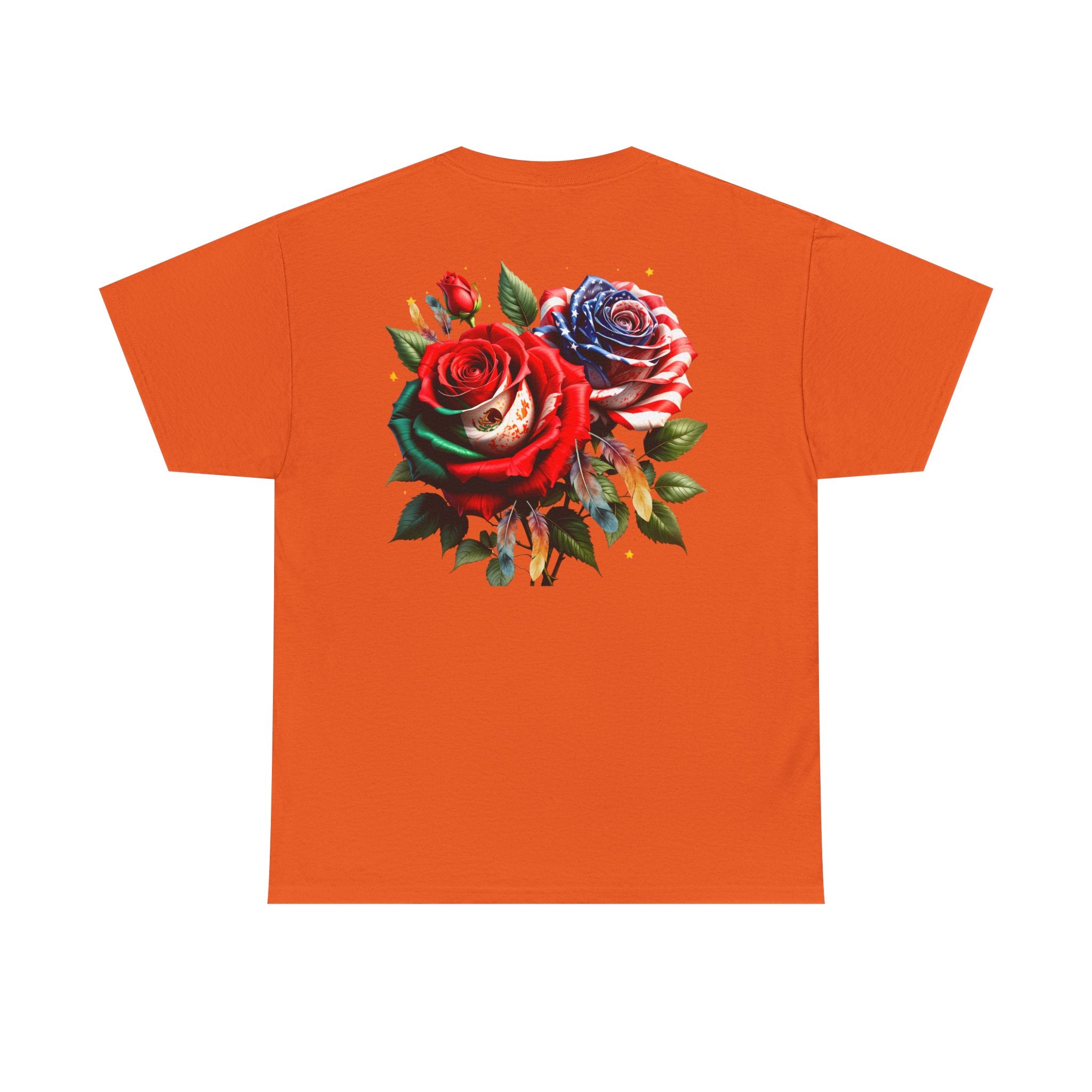 American & Italian Flag Tee with Vintage Rose Back — Patriotic Floral T-Shirt