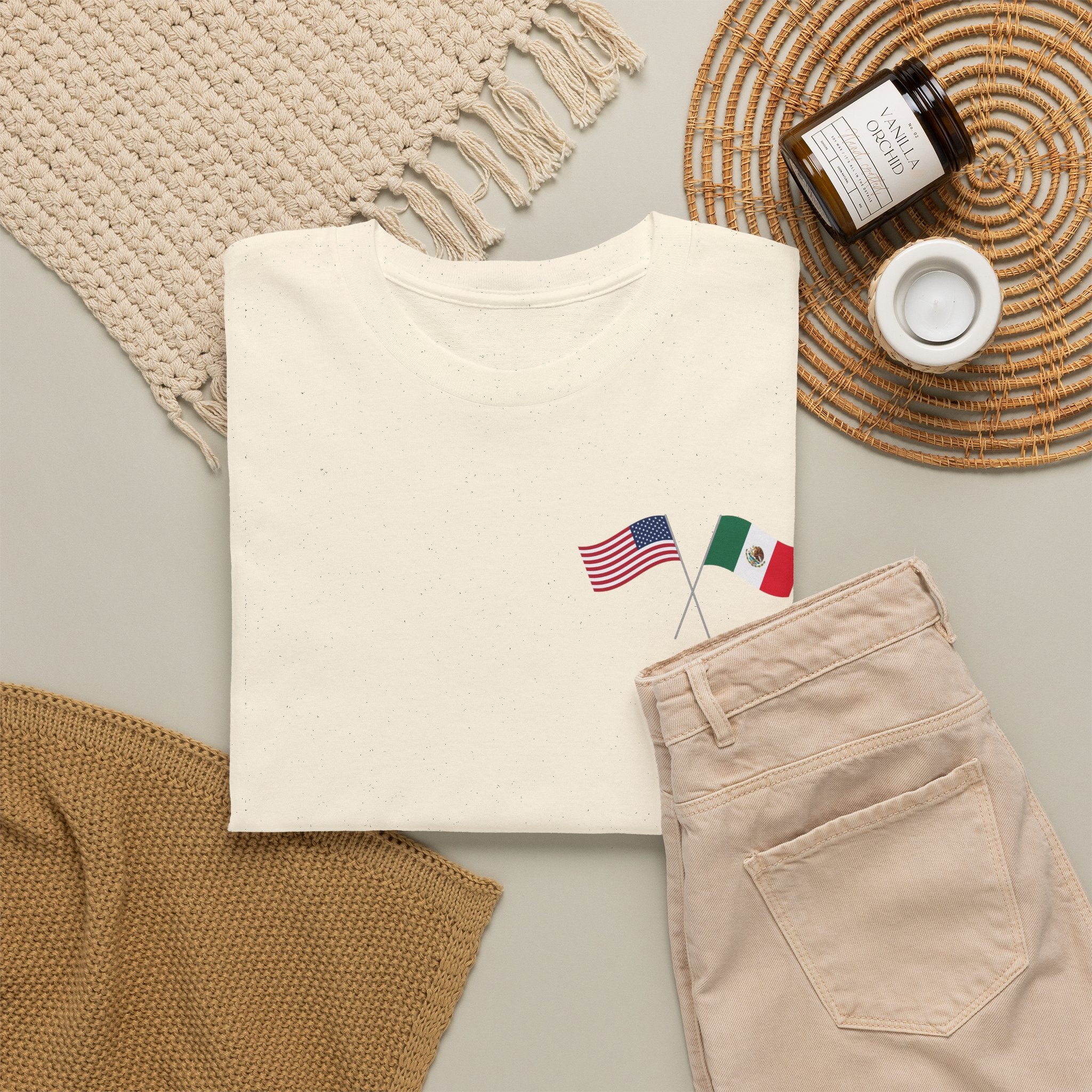 American & Italian Flag Tee with Vintage Rose Back — Patriotic Floral T-Shirt