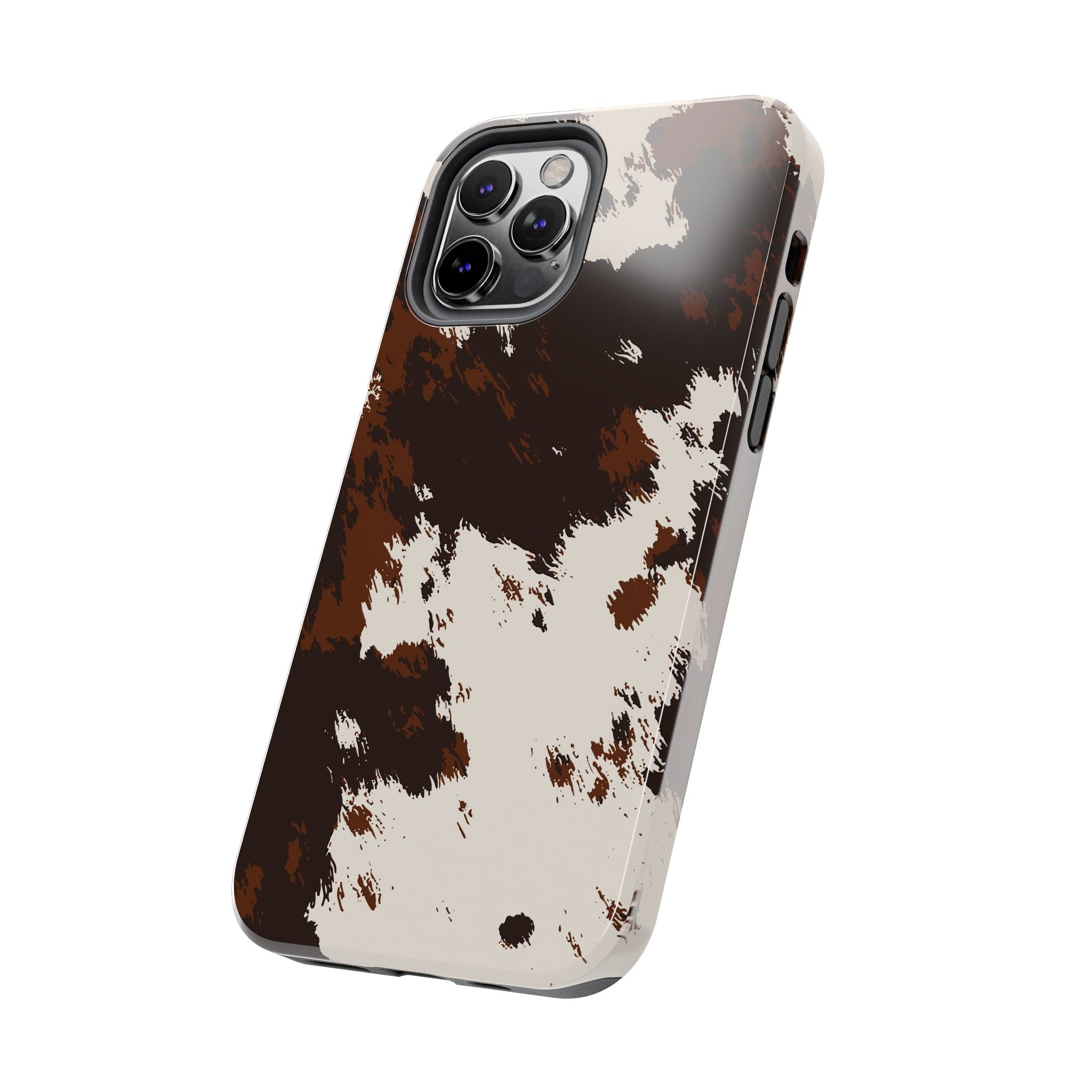 Cowhide Print Tough Phone Case — Brown & White Western Rugged Protection