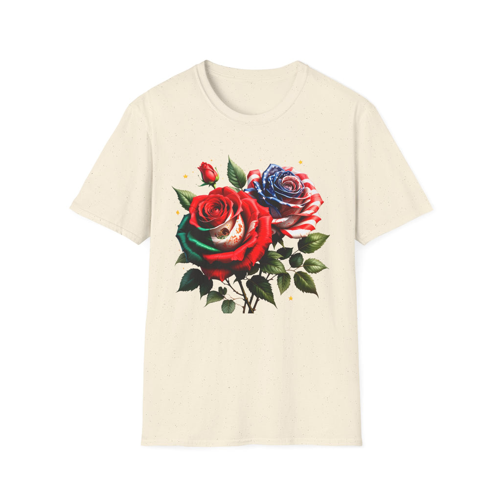 Patriotic Rose Skull T-Shirt — American Flag Blue & Red Floral Tee