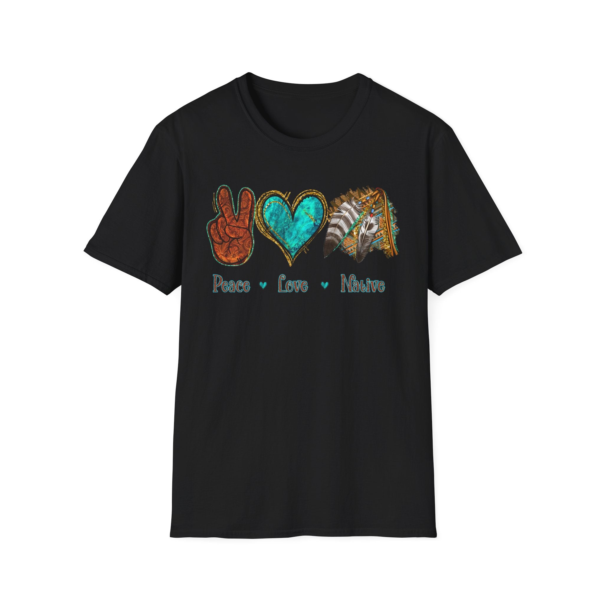 Peace Love Native T-Shirt — Boho Tribal Teal Heart Graphic Tee