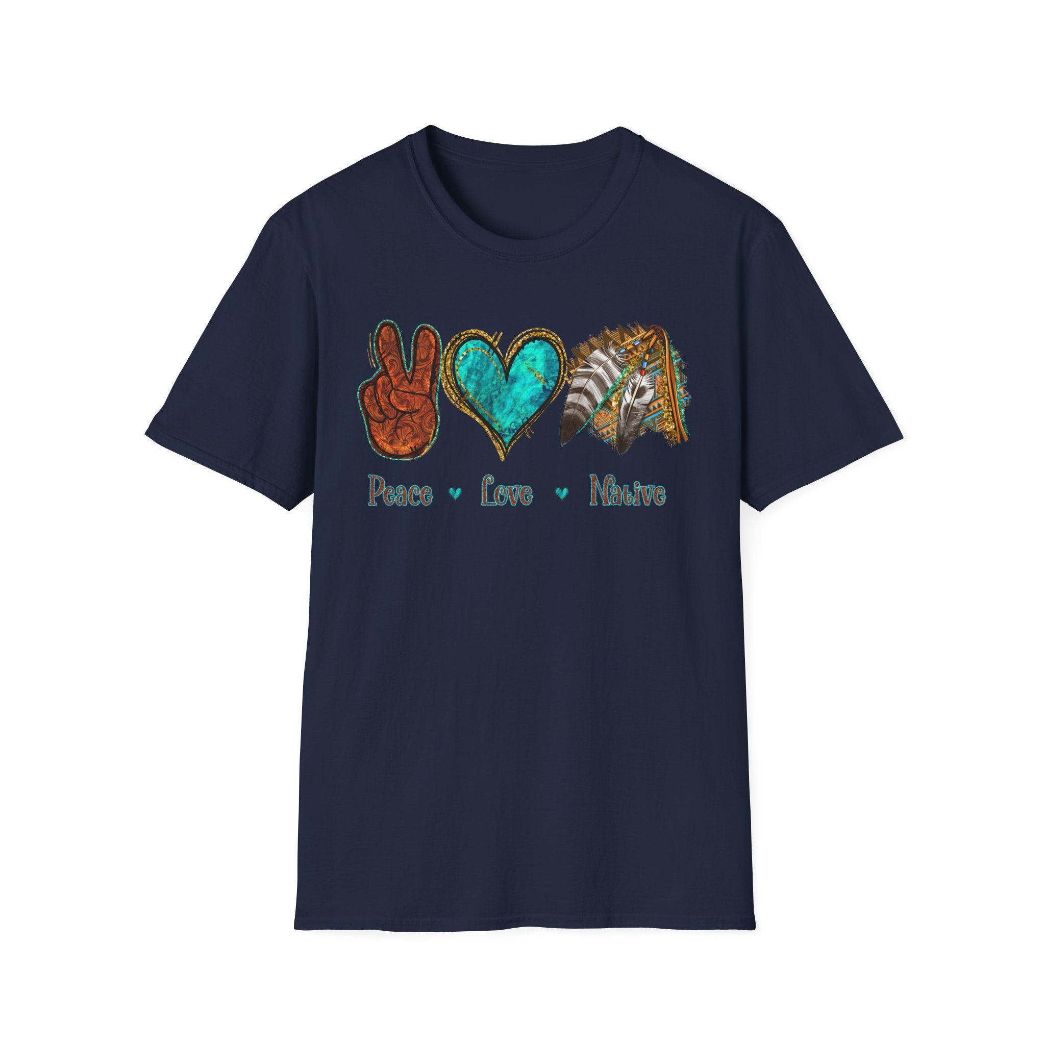 Peace Love Native T-Shirt — Boho Tribal Teal Heart Graphic Tee