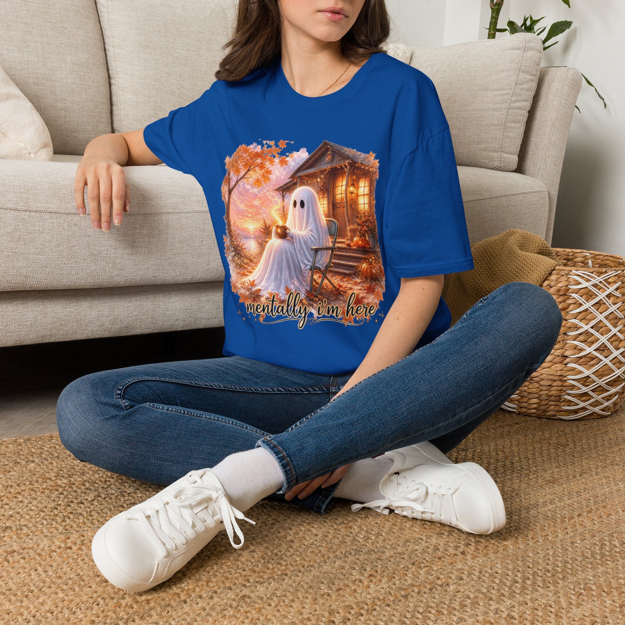 Ghost Cozy Fall T-Shirt — "Mentally on Fire" Autumn Halloween Tee