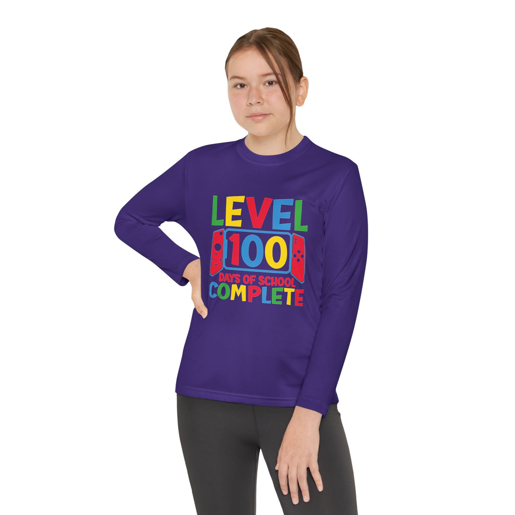 Youth Long Sleeve Shirt - "Level 100 Days of School Complete" 100th Day Celebration Tee