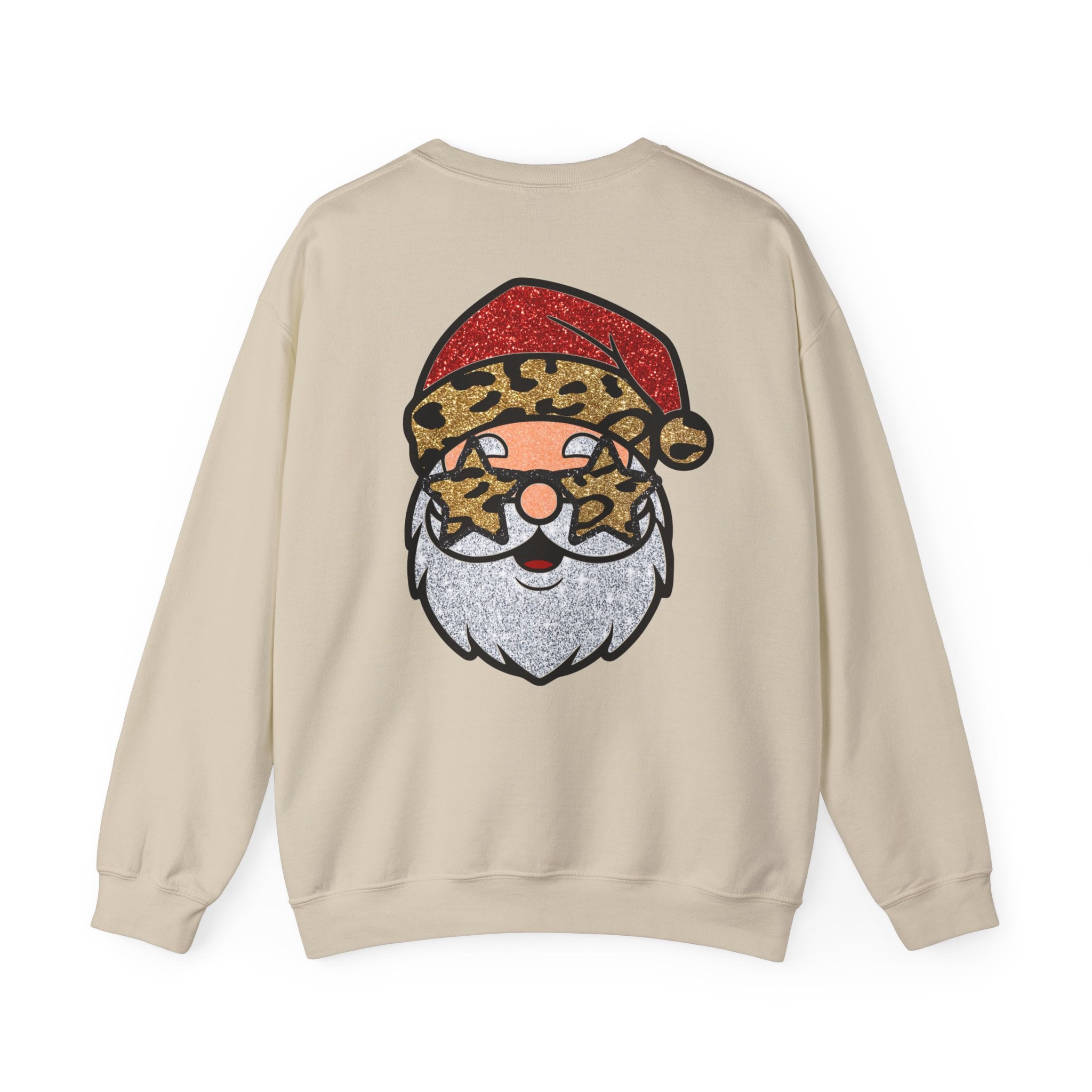 Santa Face Crewneck Sweatshirt — Leopard Santa Graphic Holiday Pullover