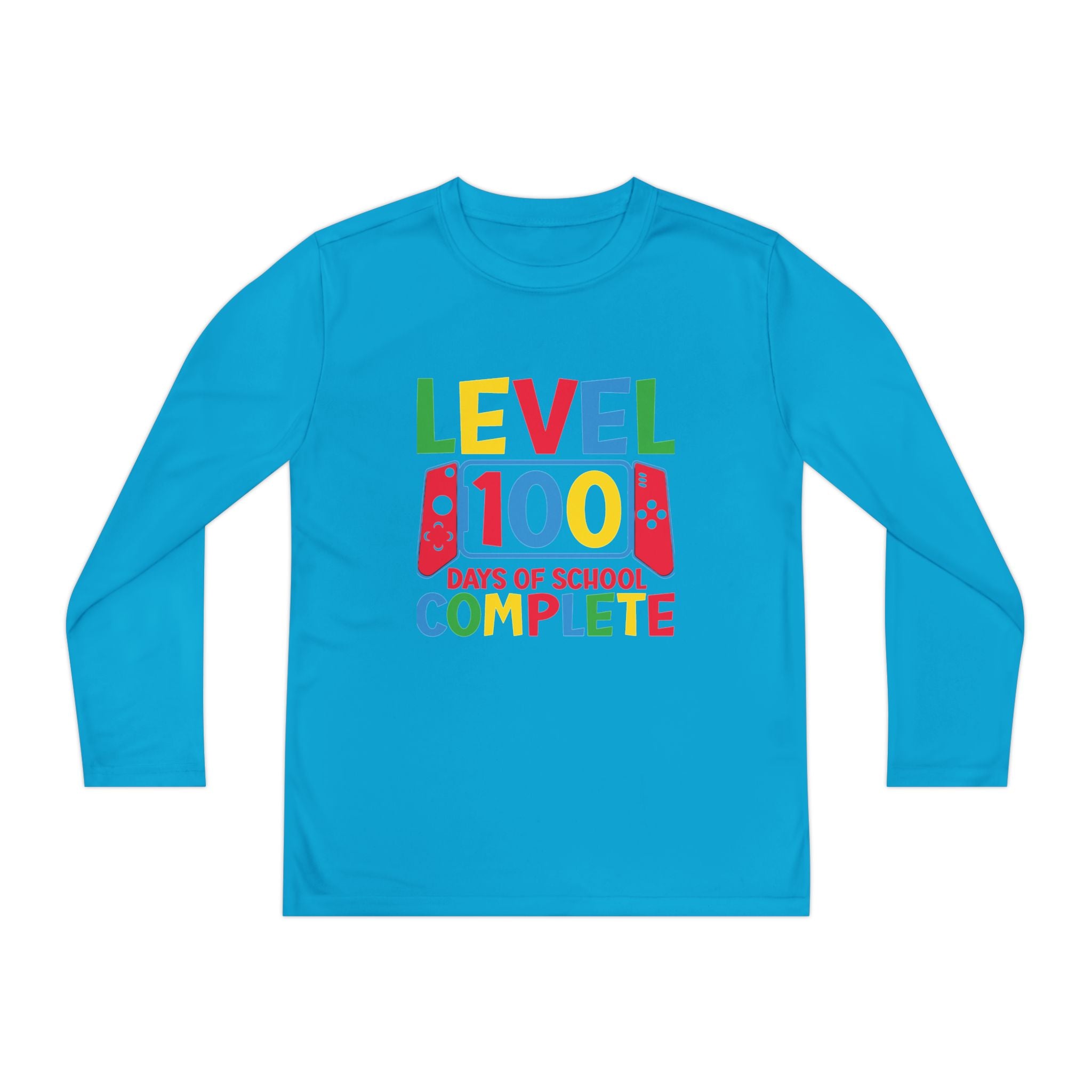 Youth Long Sleeve Shirt - "Level 100 Days of School Complete" 100th Day Celebration Tee