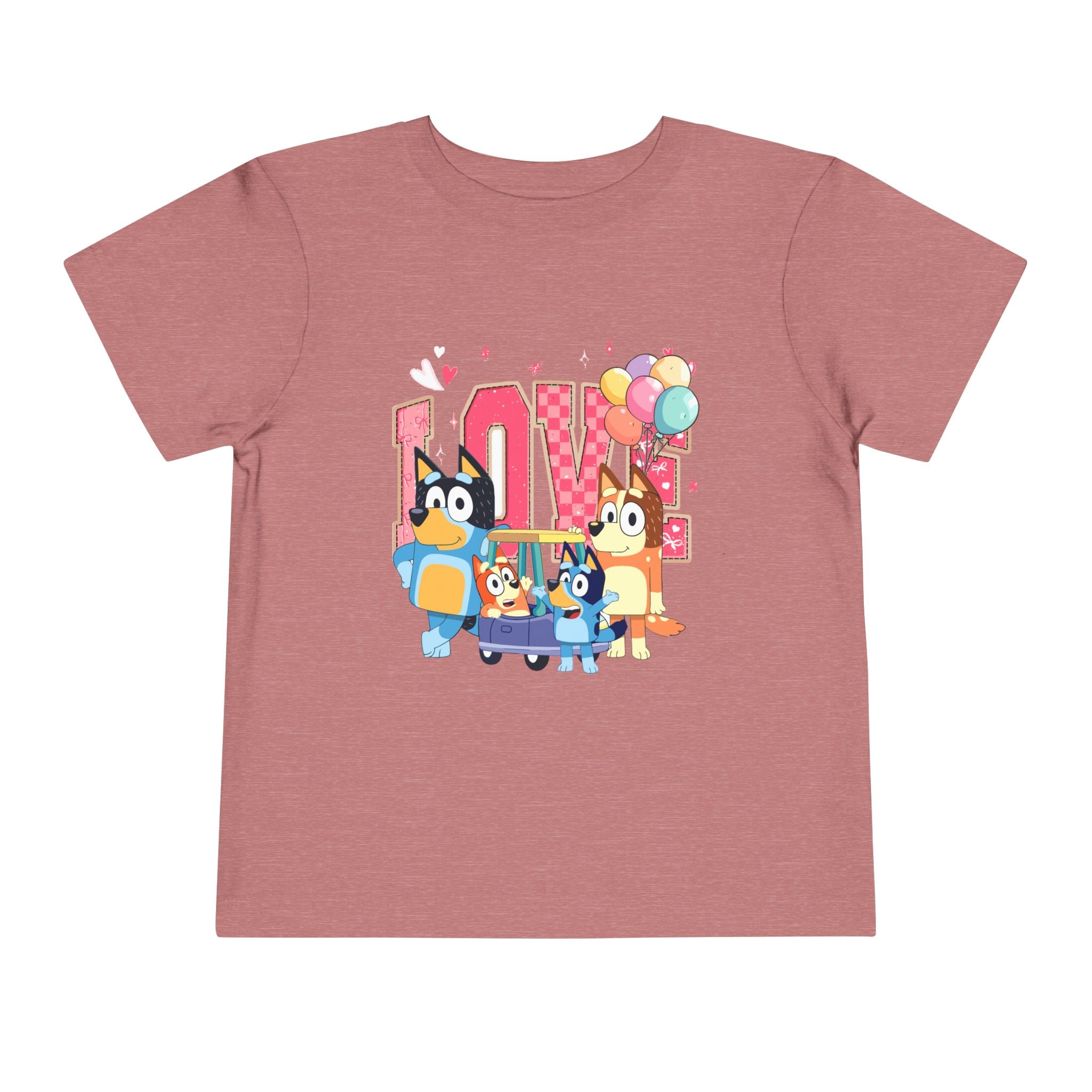 Love Bluey Toddler Tee - Cute Cartoon Family Shirt with Balloons