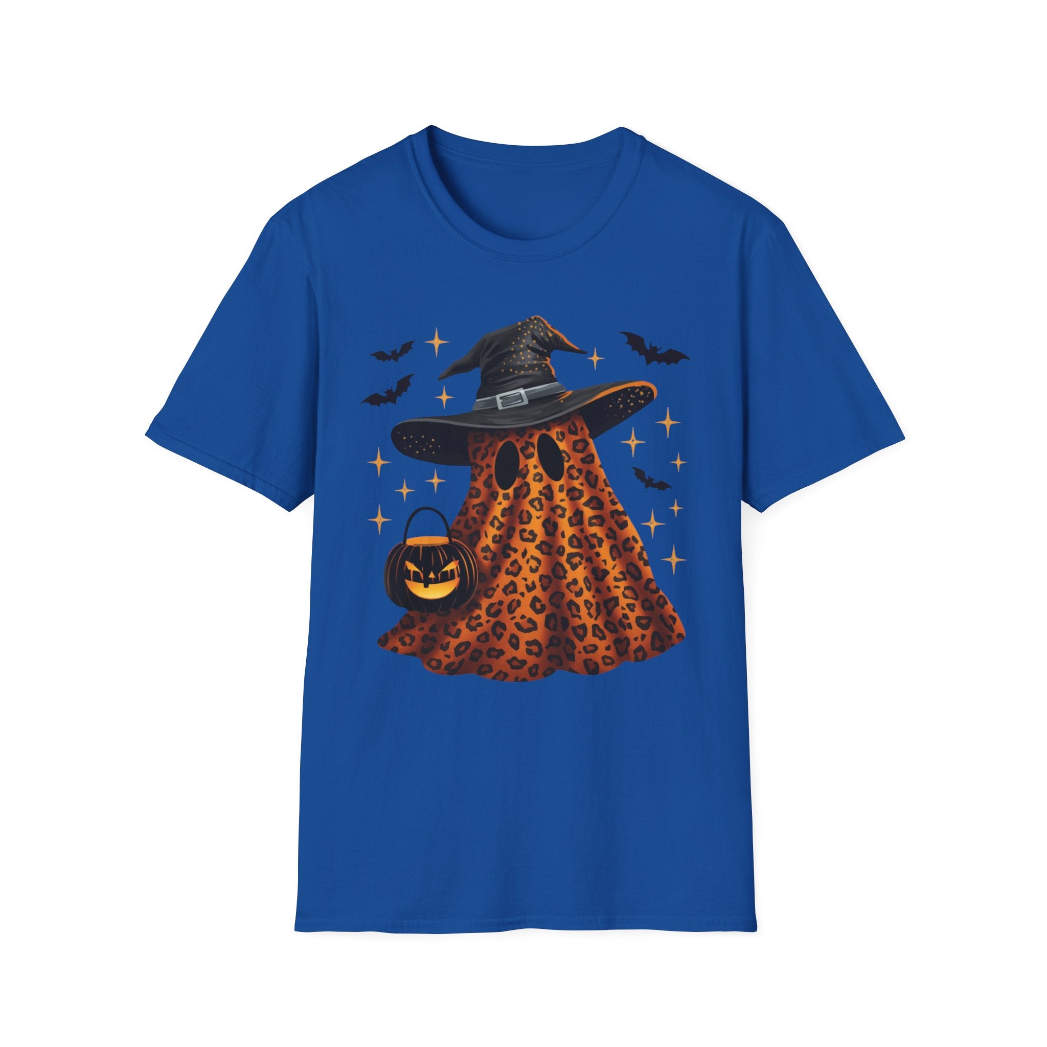 Halloween Leopard Ghost T-Shirt — Witch Hat & Bats Graphic