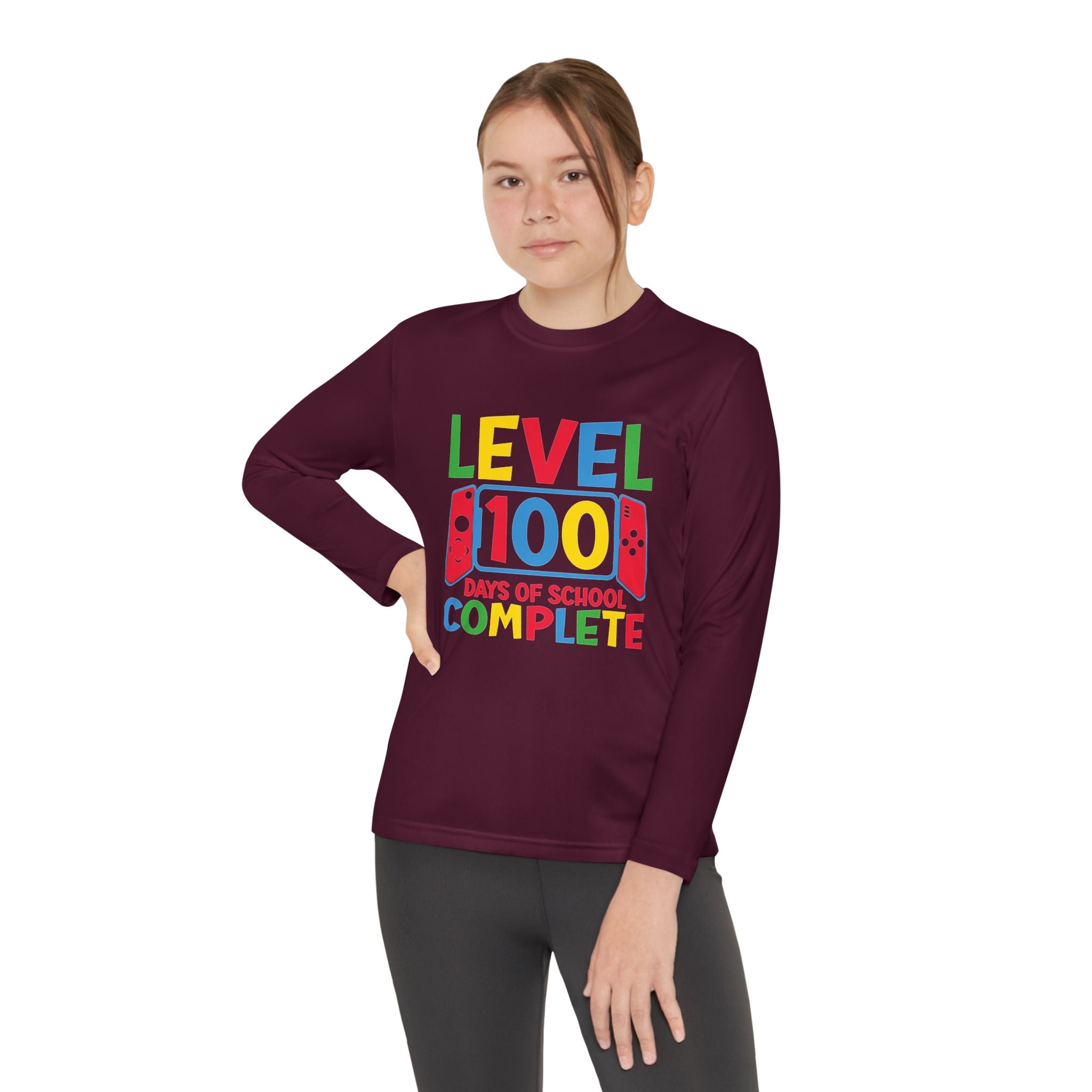 Youth Long Sleeve Shirt - "Level 100 Days of School Complete" 100th Day Celebration Tee