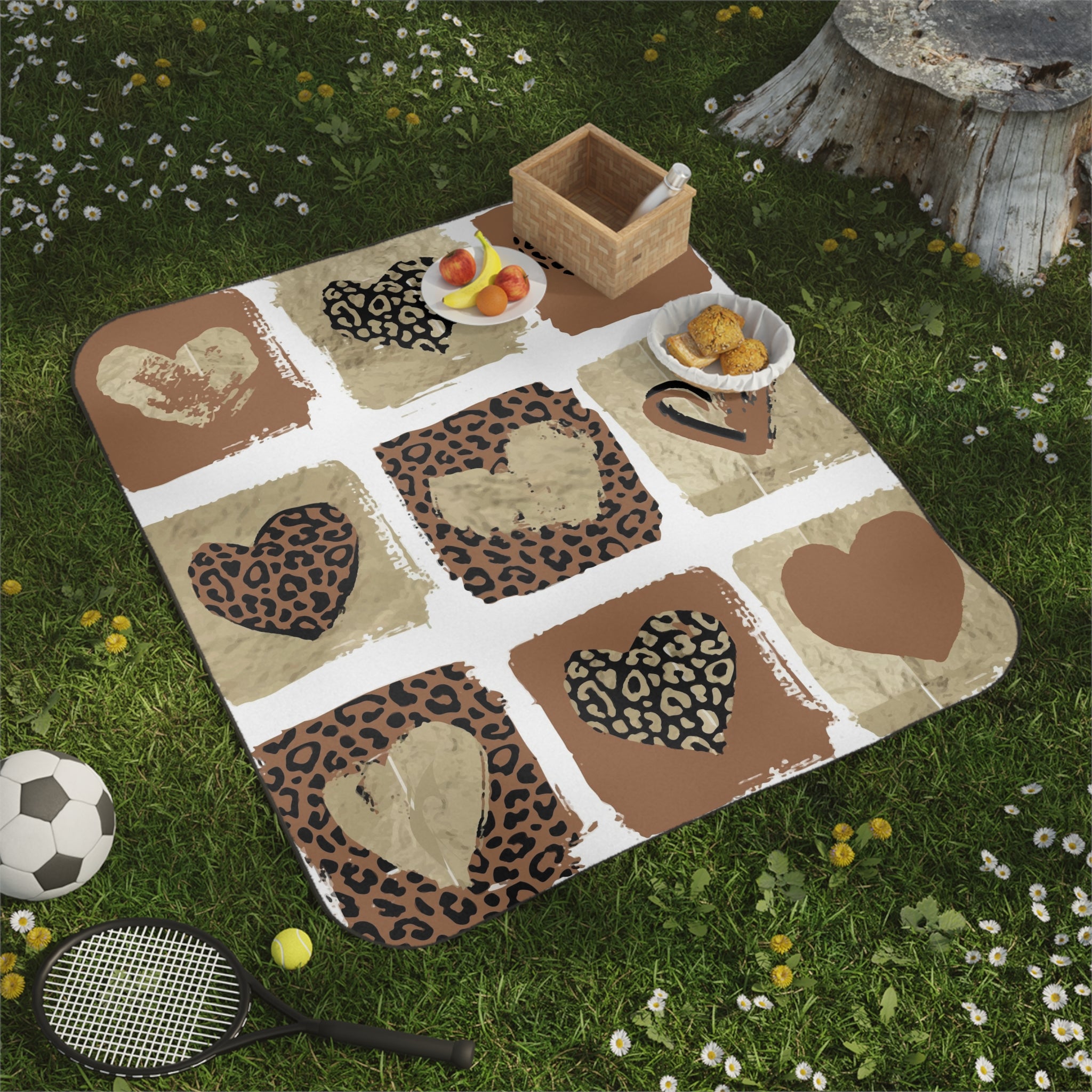 Leopard Heart Picnic Blanket — Boho Animal Print Outdoor Throw