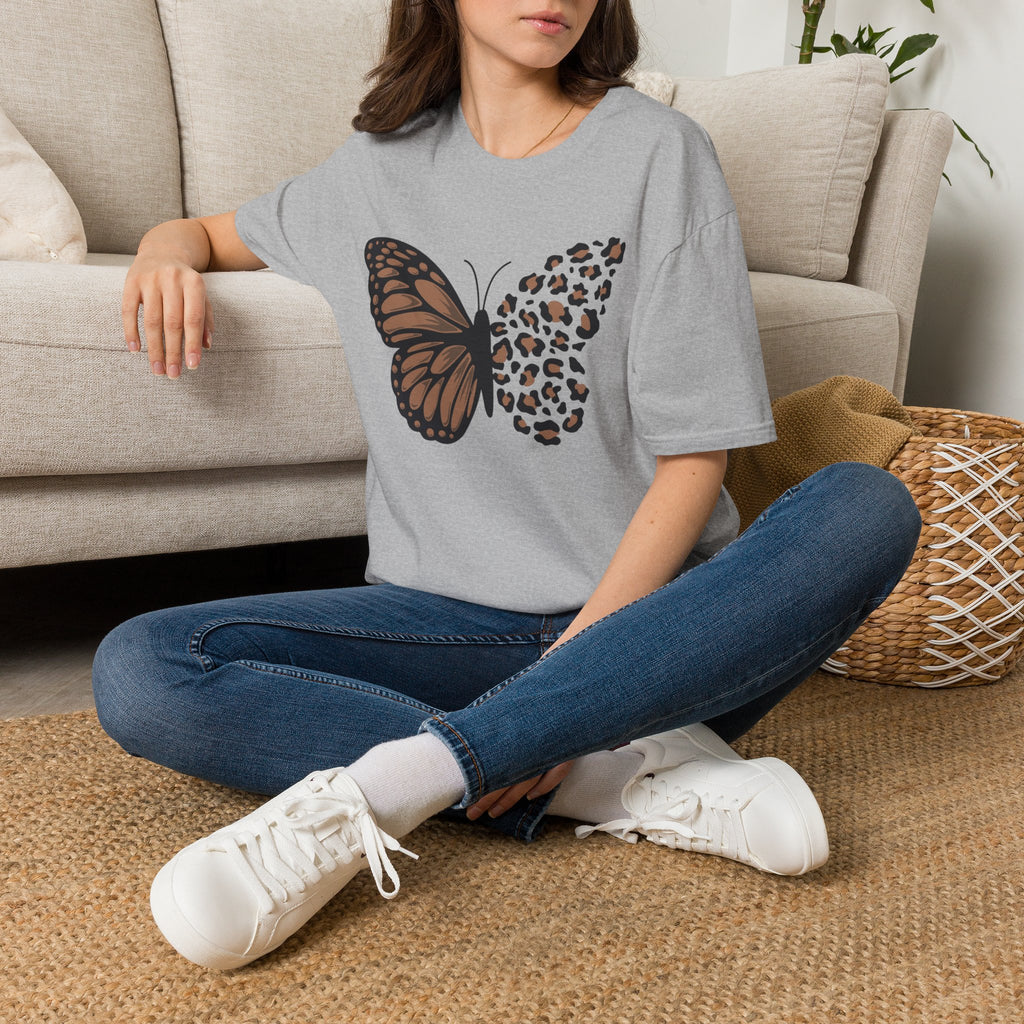 Butterfly Leopard Tee — Brown Monarch & Leopard Print Graphic T-Shirt