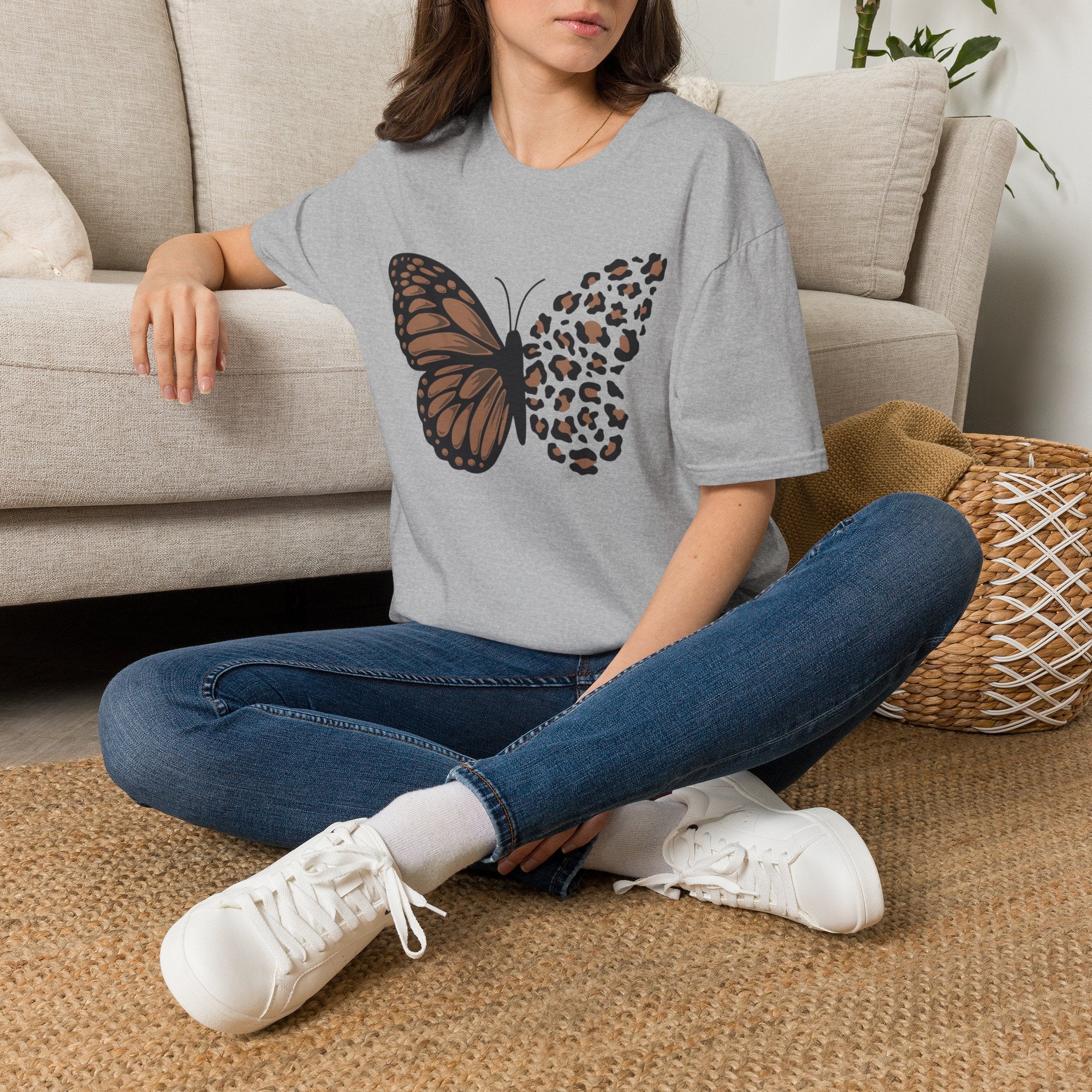 Butterfly Leopard Tee — Brown Monarch & Leopard Print Graphic T-Shirt