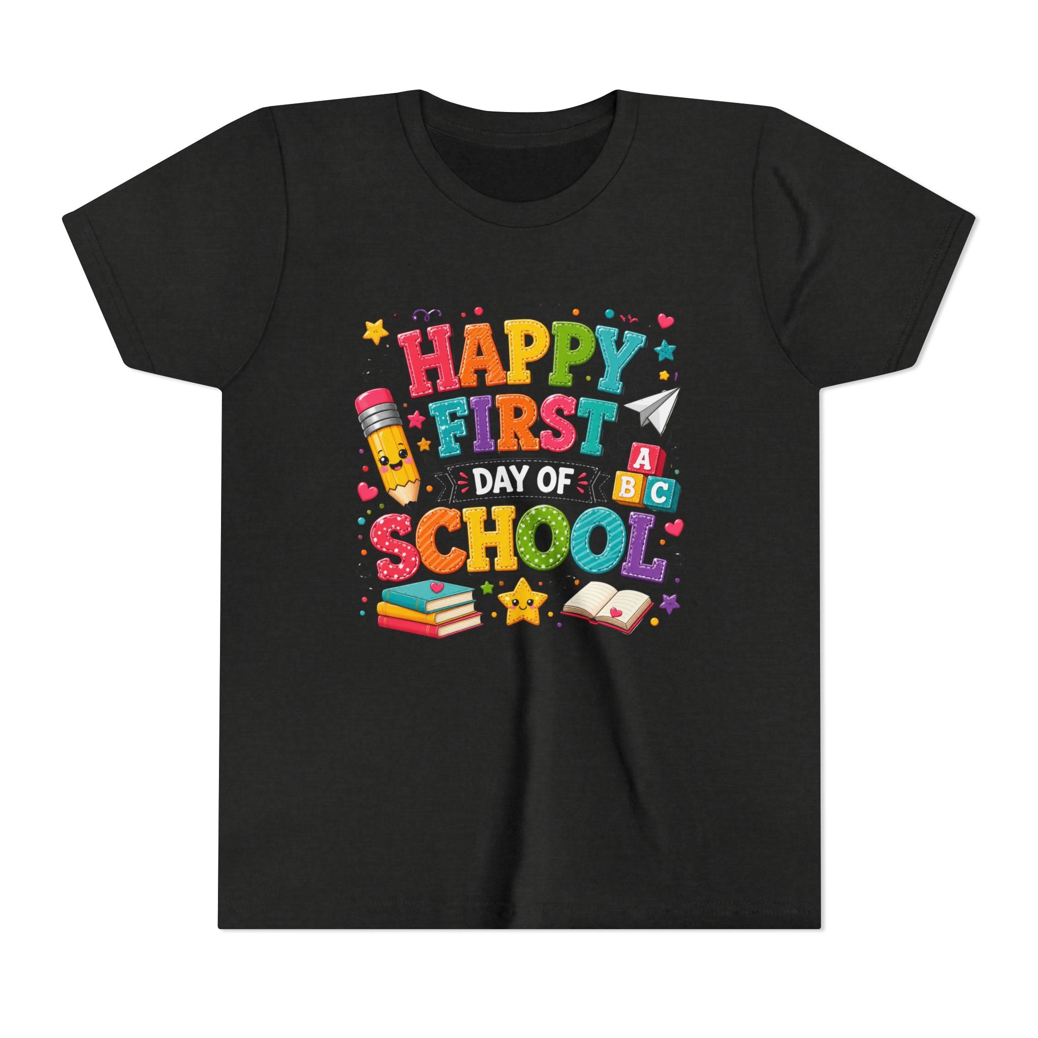 Youth Tee — "Happy First Day of School" Back-to-School Graphic Shirt