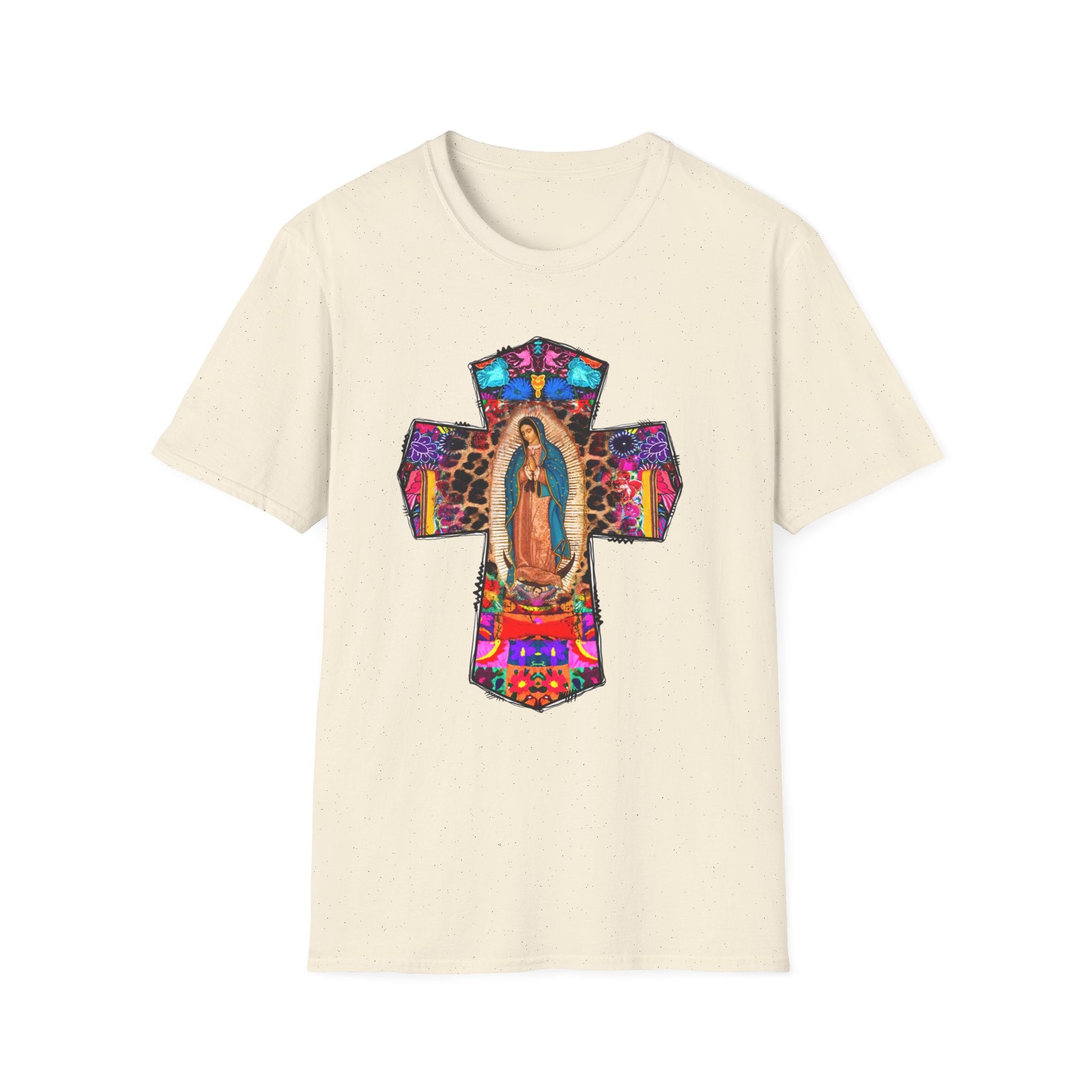 Our Lady of Guadalupe Cross T-Shirt | Religious Mexican Folk Art