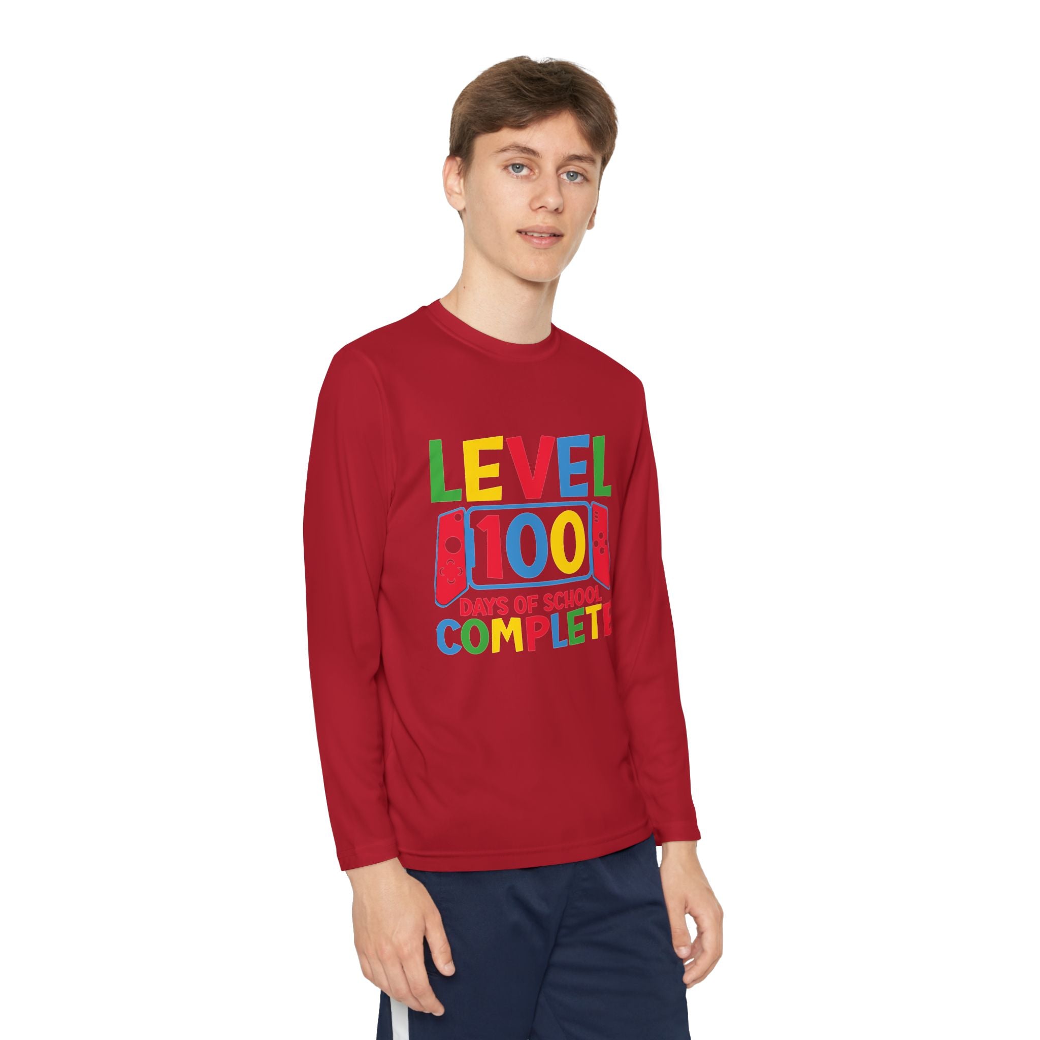 Youth Long Sleeve Shirt - "Level 100 Days of School Complete" 100th Day Celebration Tee