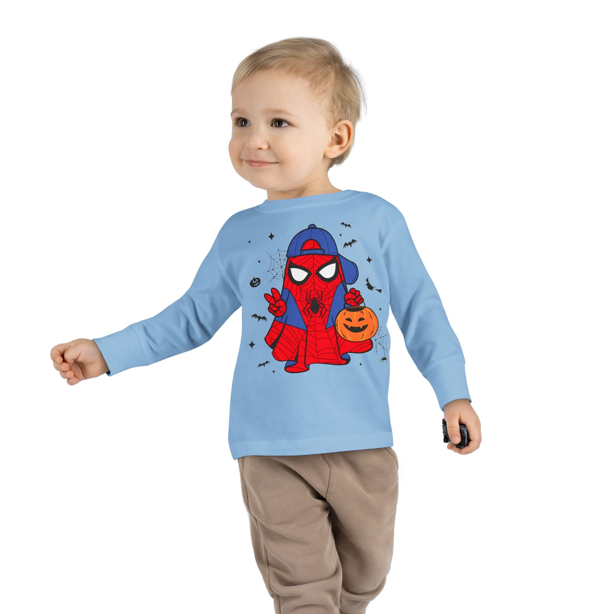 Spider Hero Toddler Long Sleeve Tee — Cute Halloween Pumpkin Trick-or-Treat Shirt