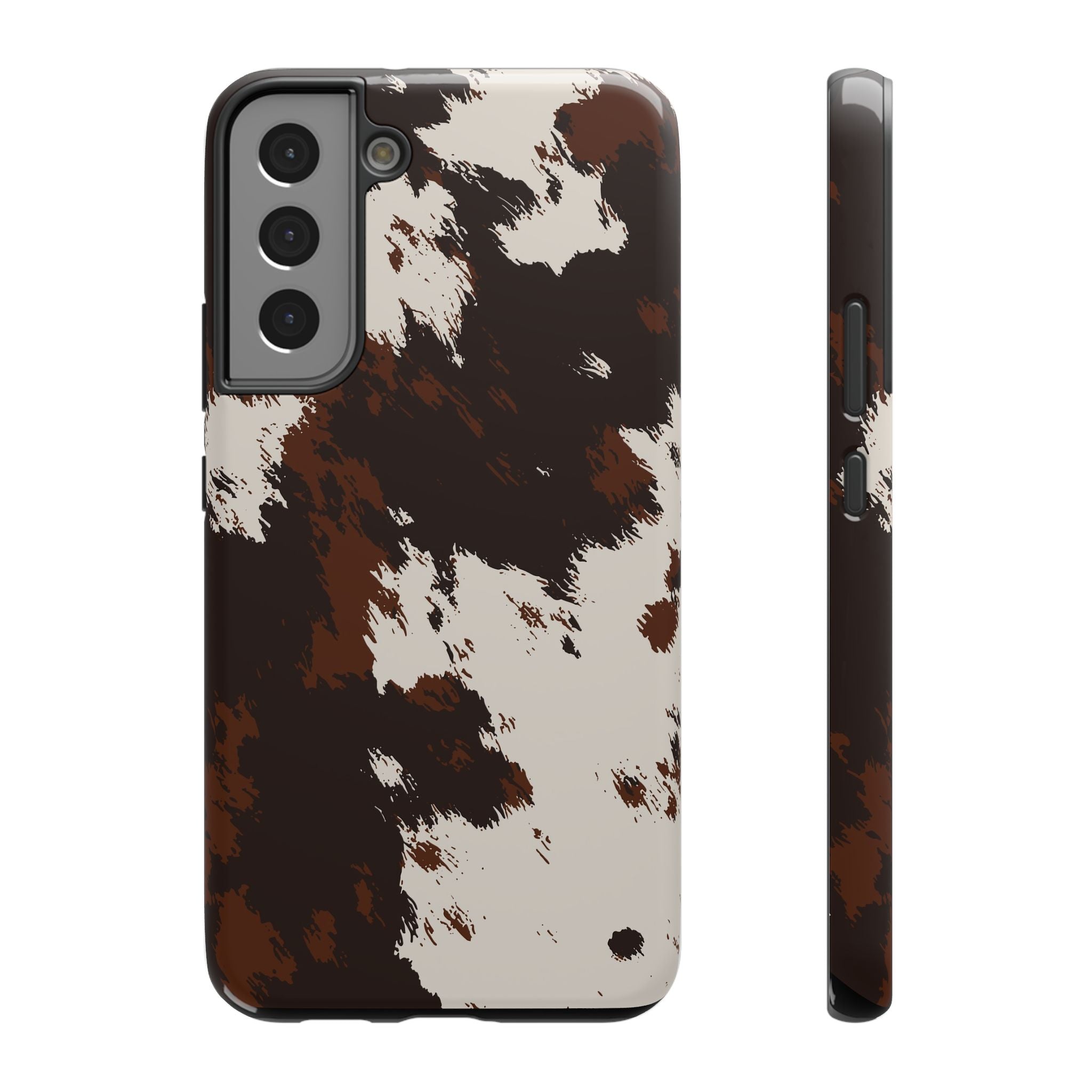 Cowhide Print Impact Phone Case — Brown & Cream Protective Cover