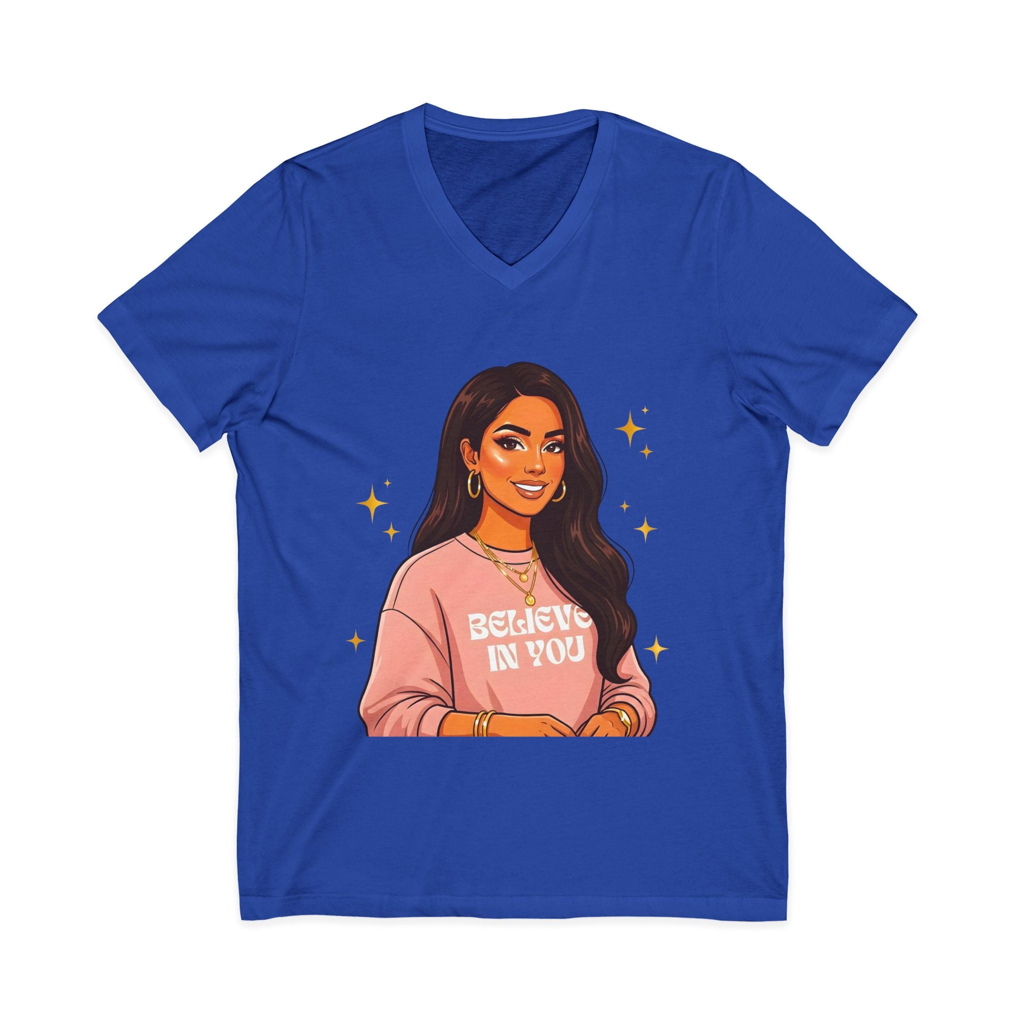 Believe In You V-Neck Tee — Inspirational Woman Graphic T‑Shirt