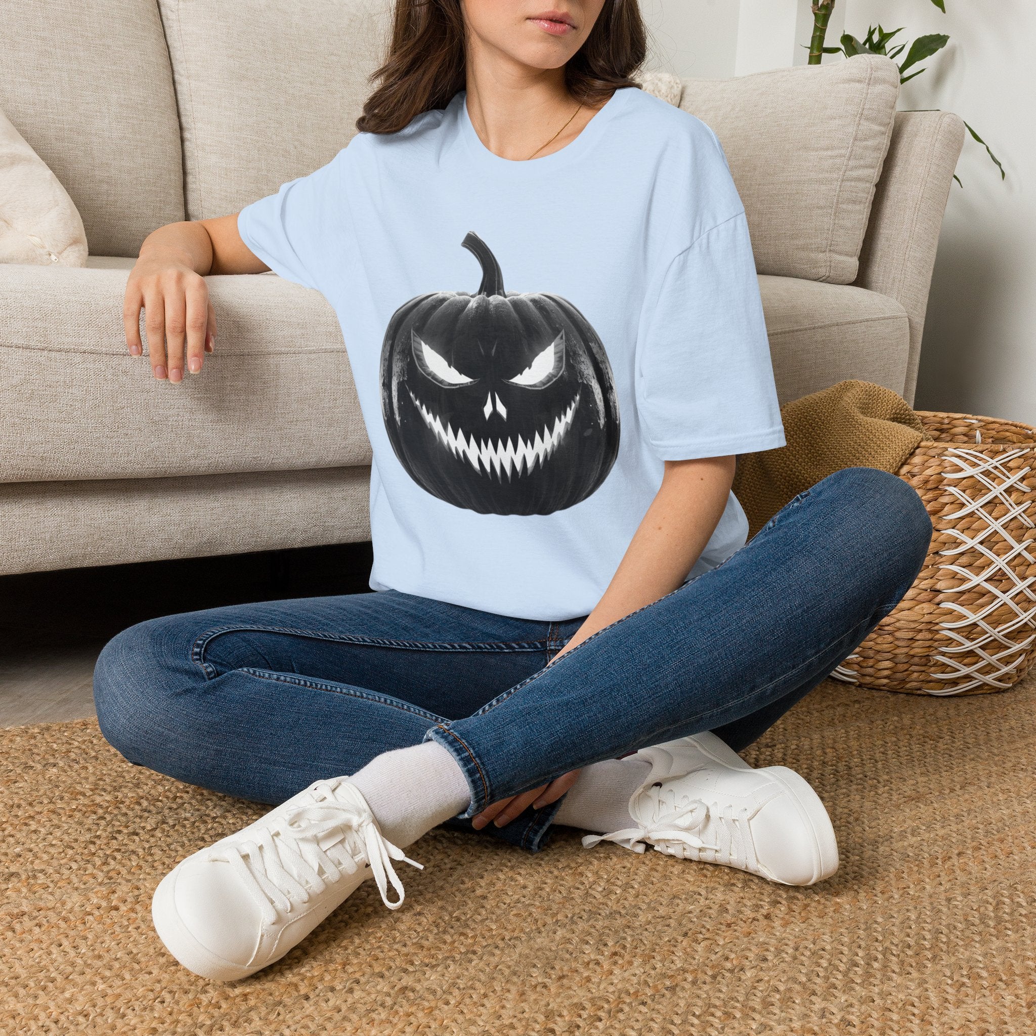 Halloween Jack-O'-Lantern T-Shirt — Spooky Black Pumpkin Graphic