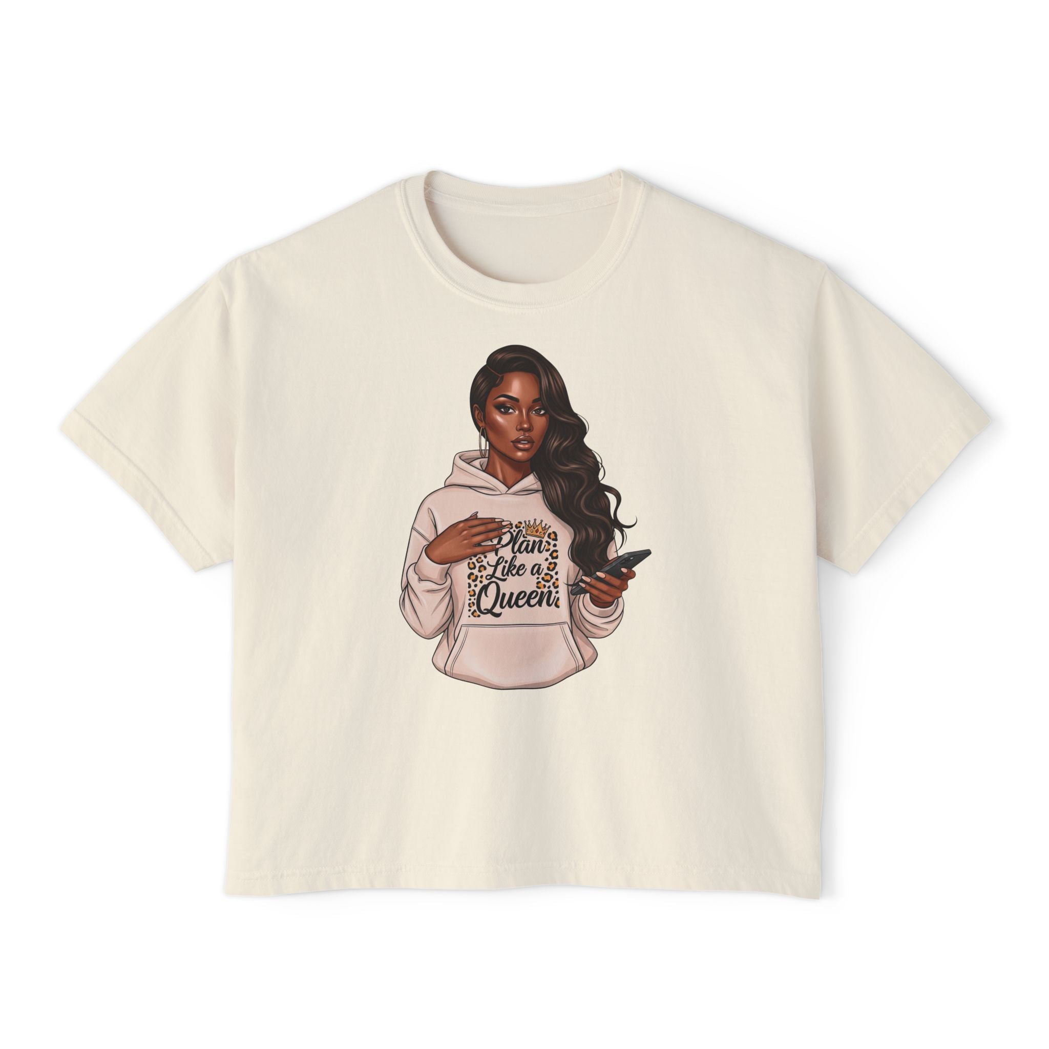 Boxy Tee — "Born to be a Queen" Graphic Crop T‑Shirt for Black Women