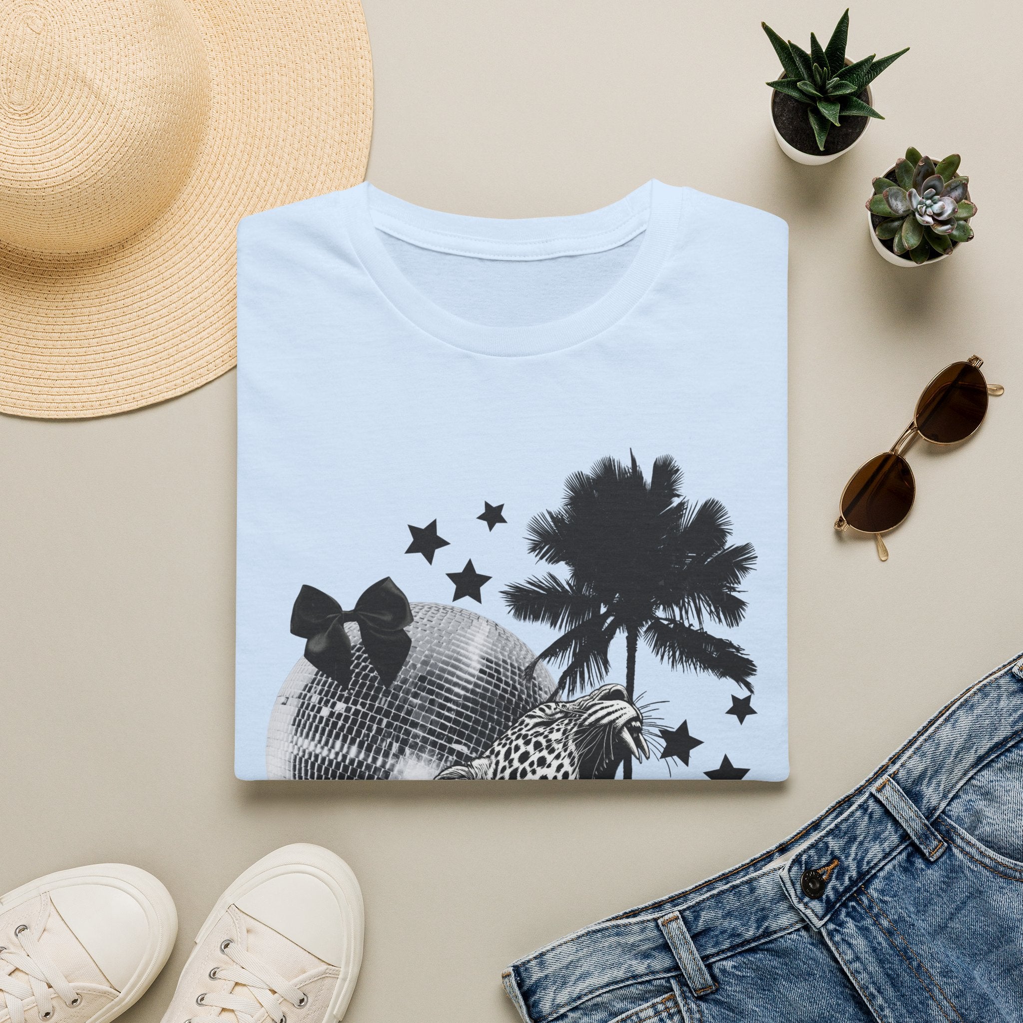 T-Shirt — Retro Disco Leopard Palm Tree Graphic Tee