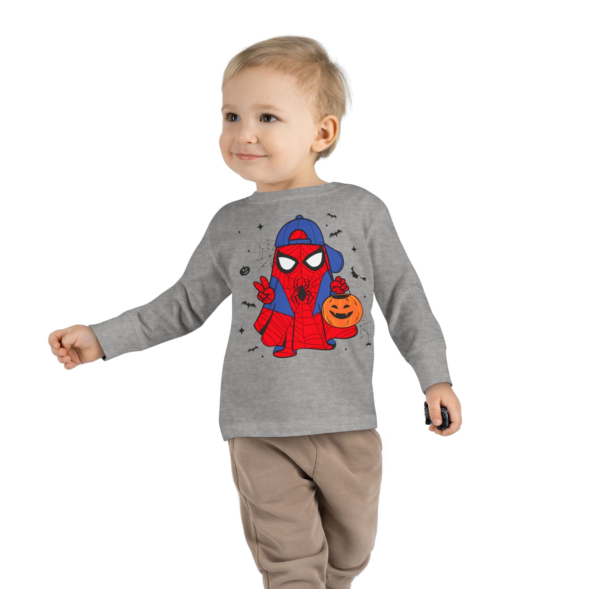 Spider Hero Toddler Long Sleeve Tee — Cute Halloween Pumpkin Trick-or-Treat Shirt