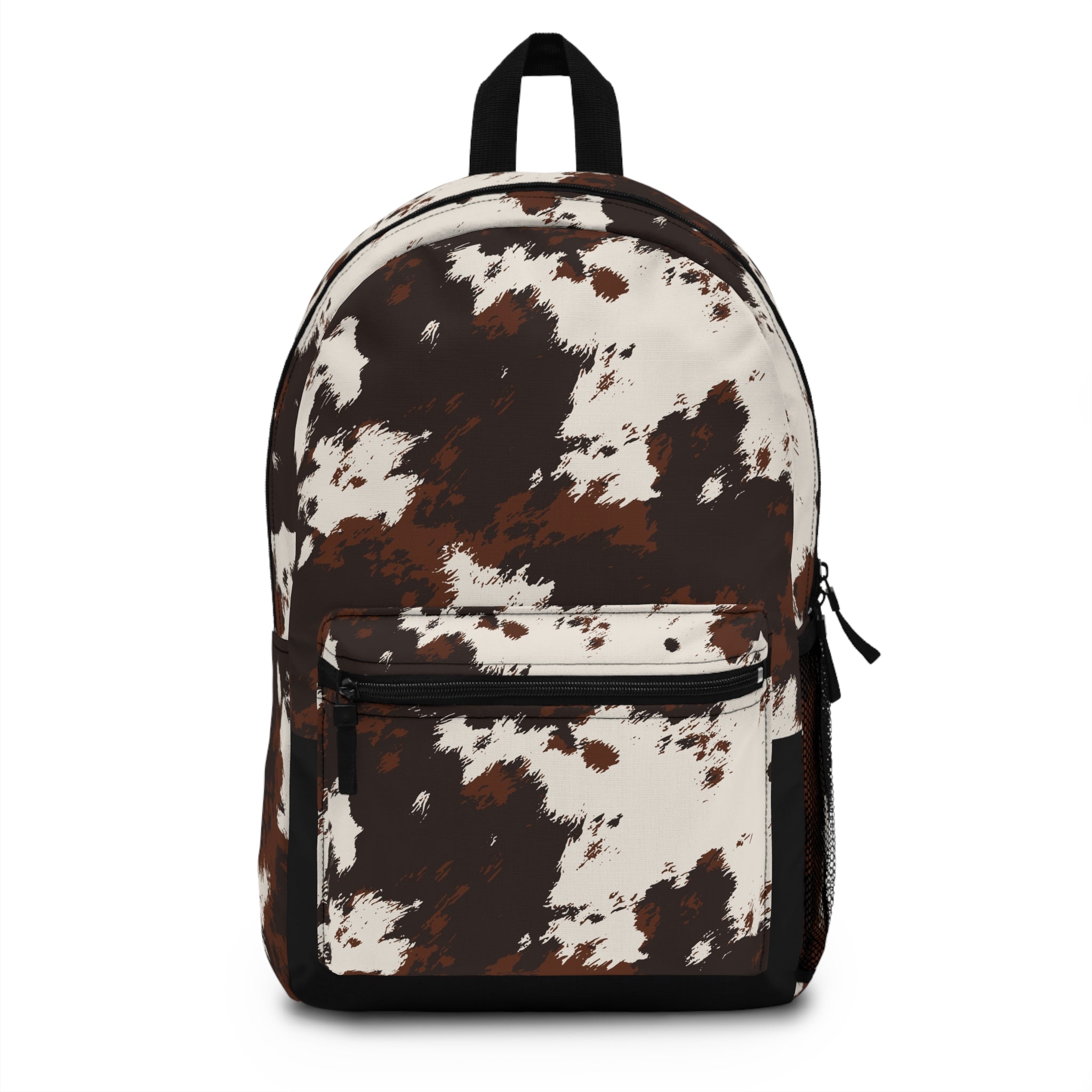 Cowhide Print Backpack — Brown White Western-Style School & Travel Bag