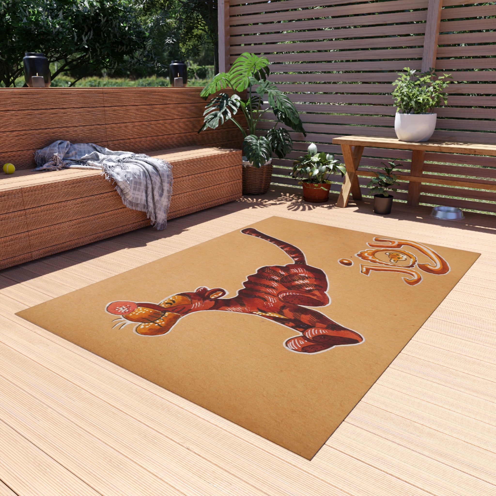 Outdoor Rug — Playful Tiger "Joy" Doormat for Patio & Entry