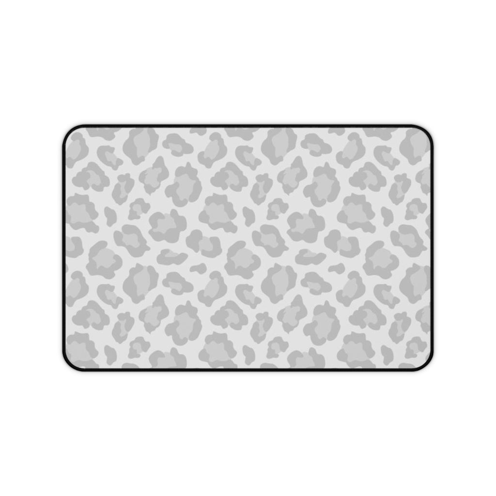 Grey Leopard Print Desk Mat — Neutral Animal Pattern Mouse Pad for Home Office