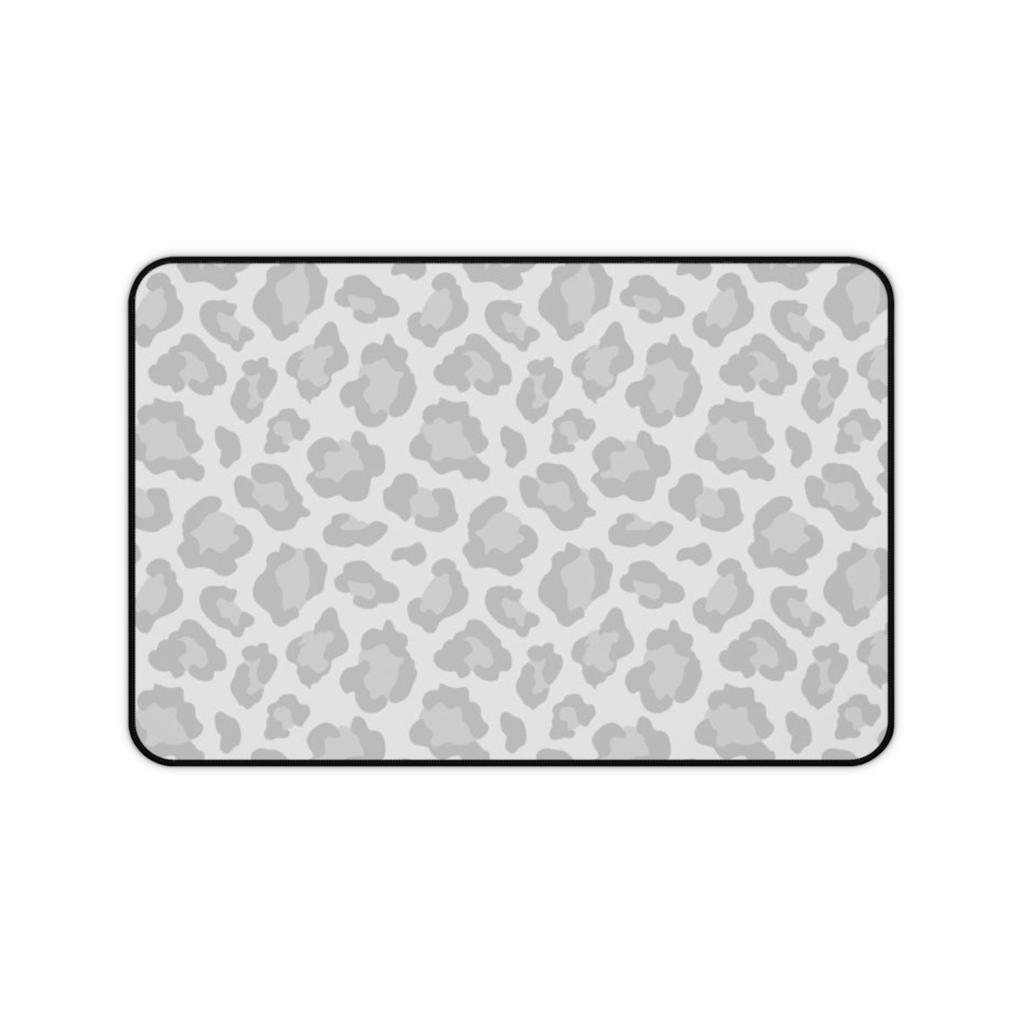 Grey Leopard Print Desk Mat — Neutral Animal Pattern Mouse Pad for Home Office