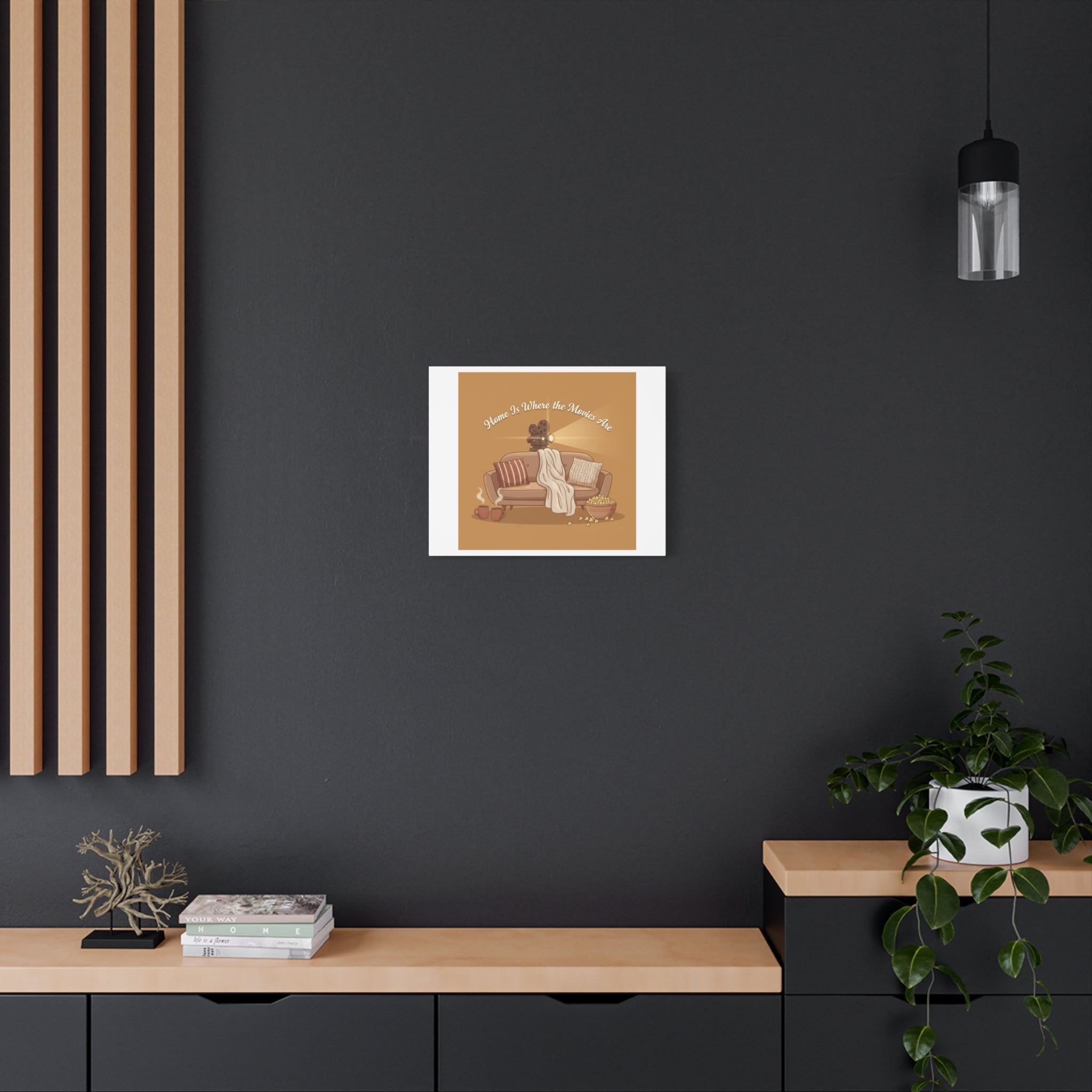 Home Is Where the Movies Are Canvas | cozy night art, home cinema decor