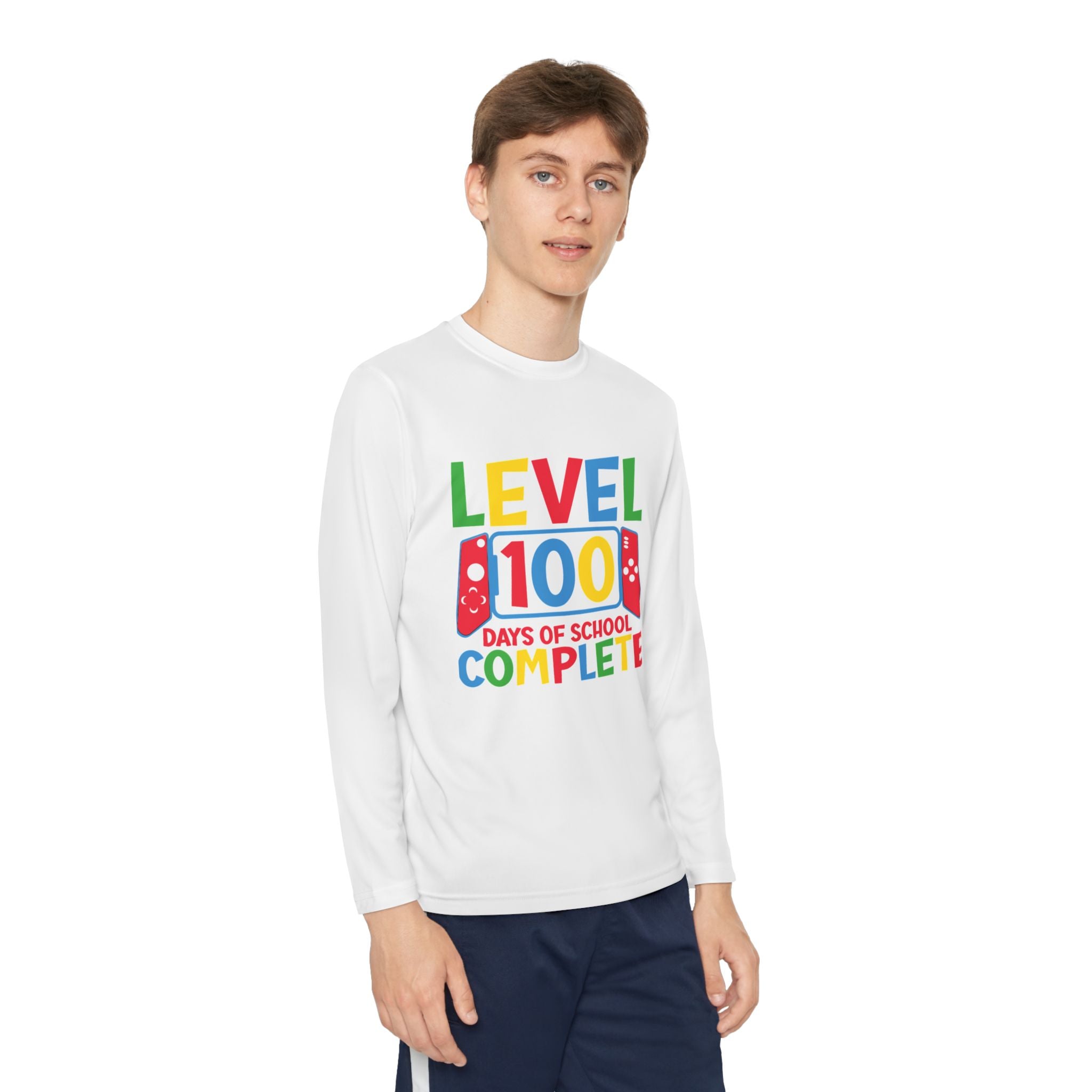 Youth Long Sleeve Shirt - "Level 100 Days of School Complete" 100th Day Celebration Tee