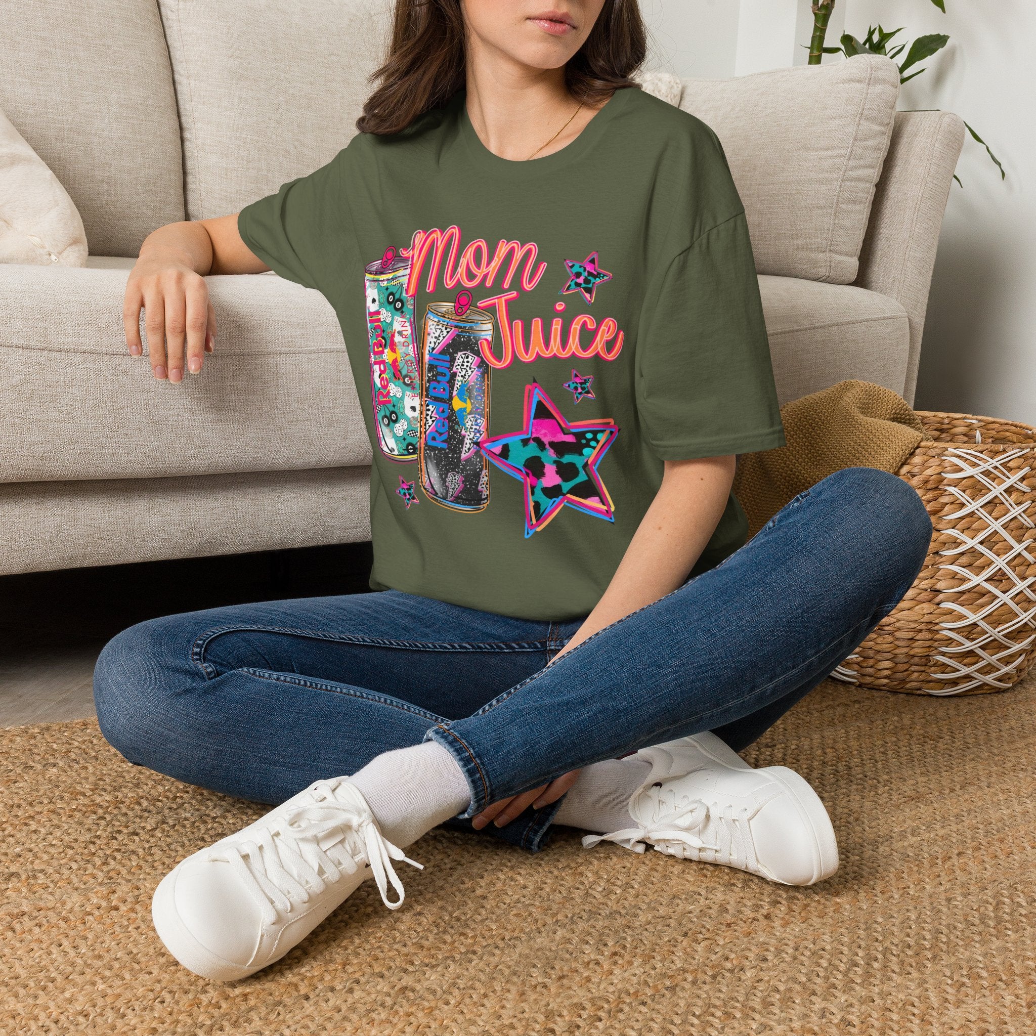 Mom Juice T-Shirt — Funny Red Bull Energy Drink Graphic Tee for Moms