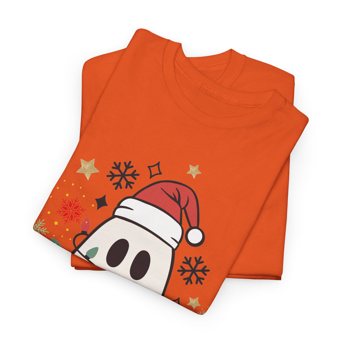 Christmas Ghost T-Shirt — Cute Haunted Holiday Tee with Santa Hat & Lights