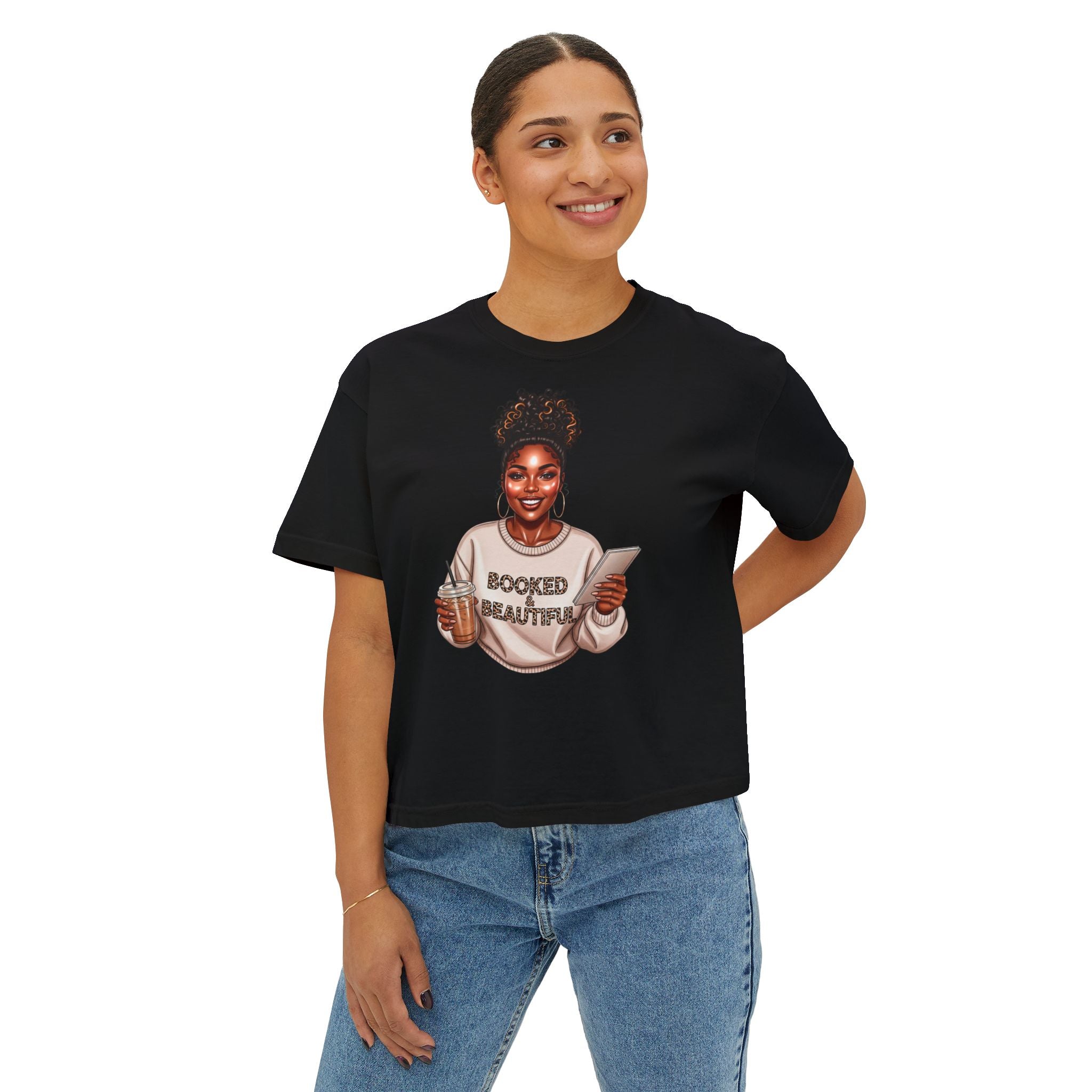 Booked & Beautiful Women's Boxy Tee — Empowering Black Girl Magic Graphic Shirt