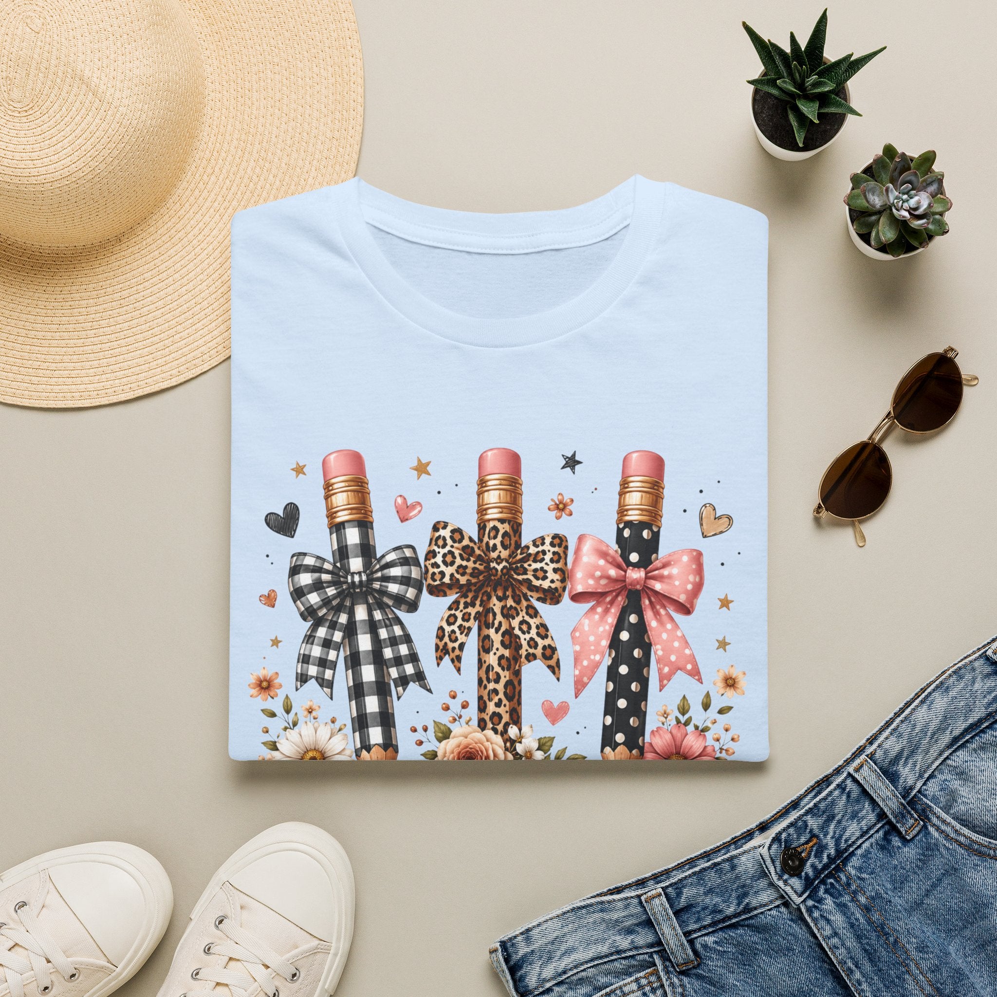 Teacher Pencil Bows T-Shirt — Cute Floral Teacher Appreciation Tee