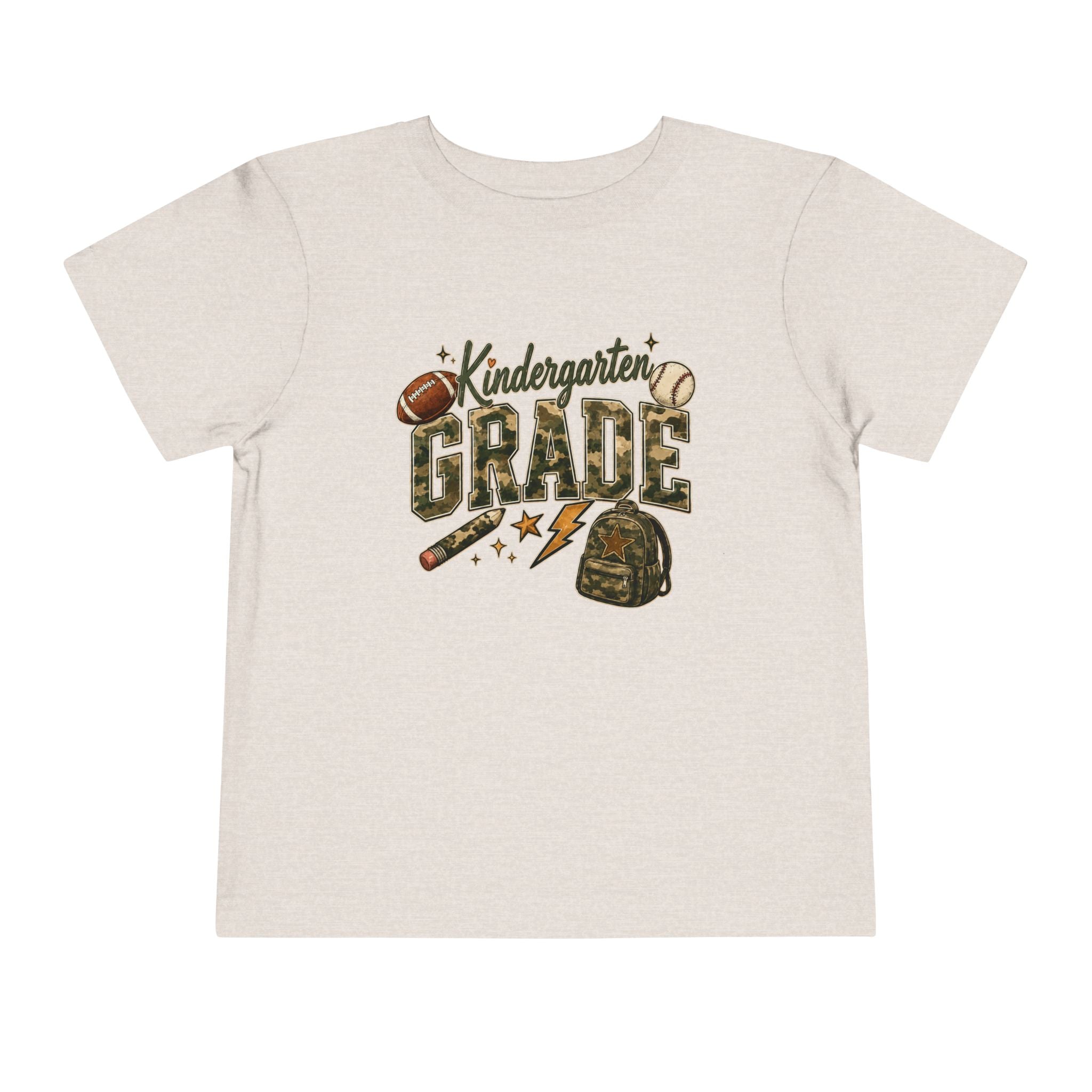 Kindergarten Grade Toddler Tee — Cute Back-to-School Football & Backpack Shirt