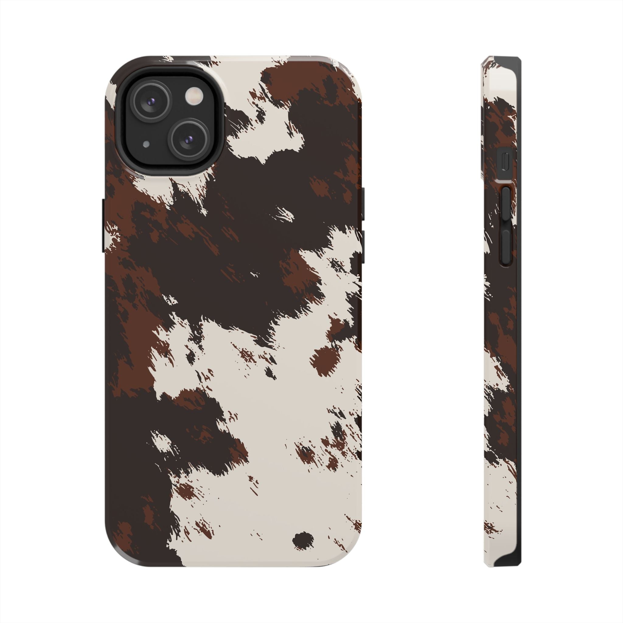 Cowhide Print Tough Phone Case — Brown & White Western Rugged Protection