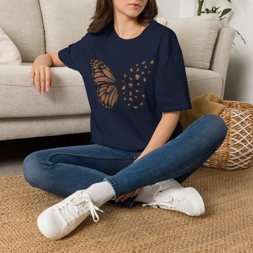 Butterfly Leopard Tee — Brown Monarch & Leopard Print Graphic T-Shirt