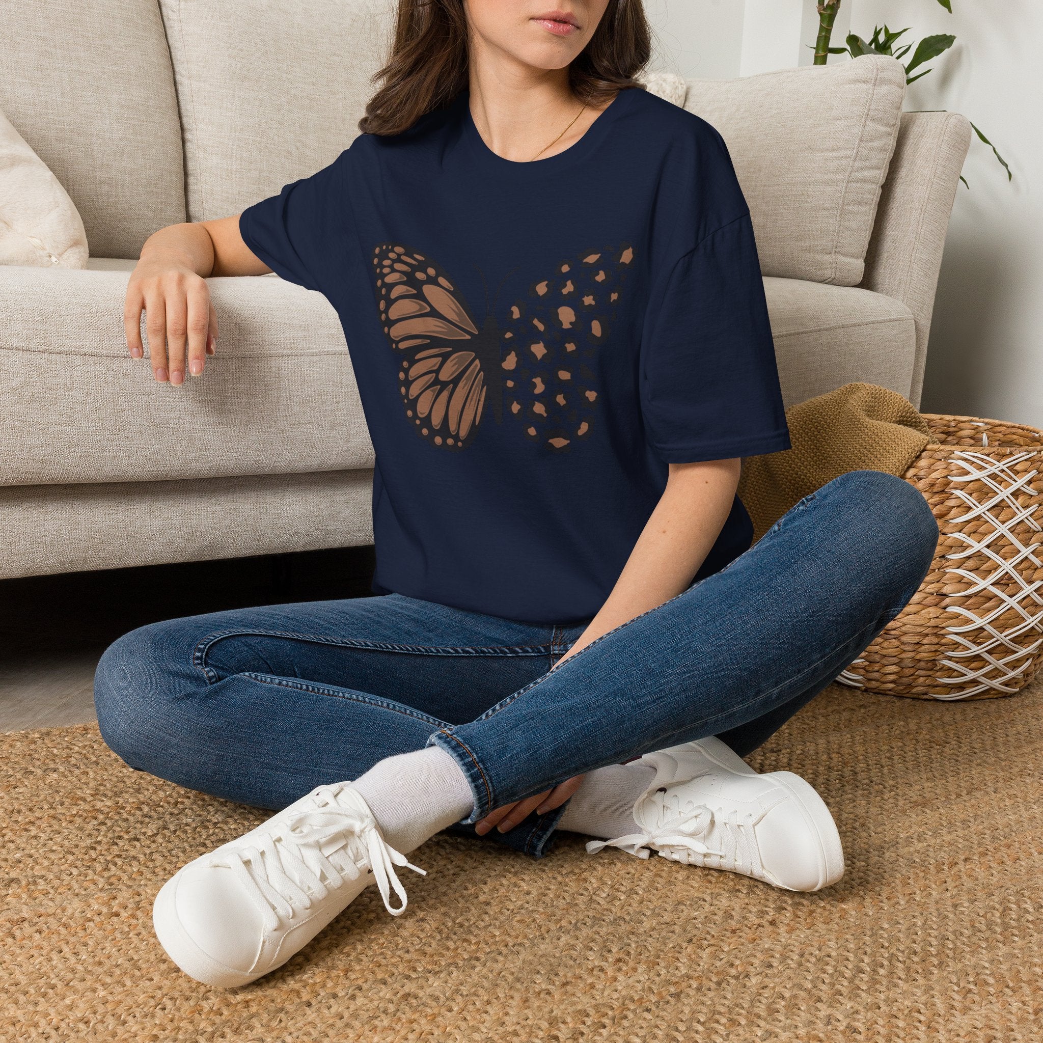 Butterfly Leopard Tee — Brown Monarch & Leopard Print Graphic T-Shirt