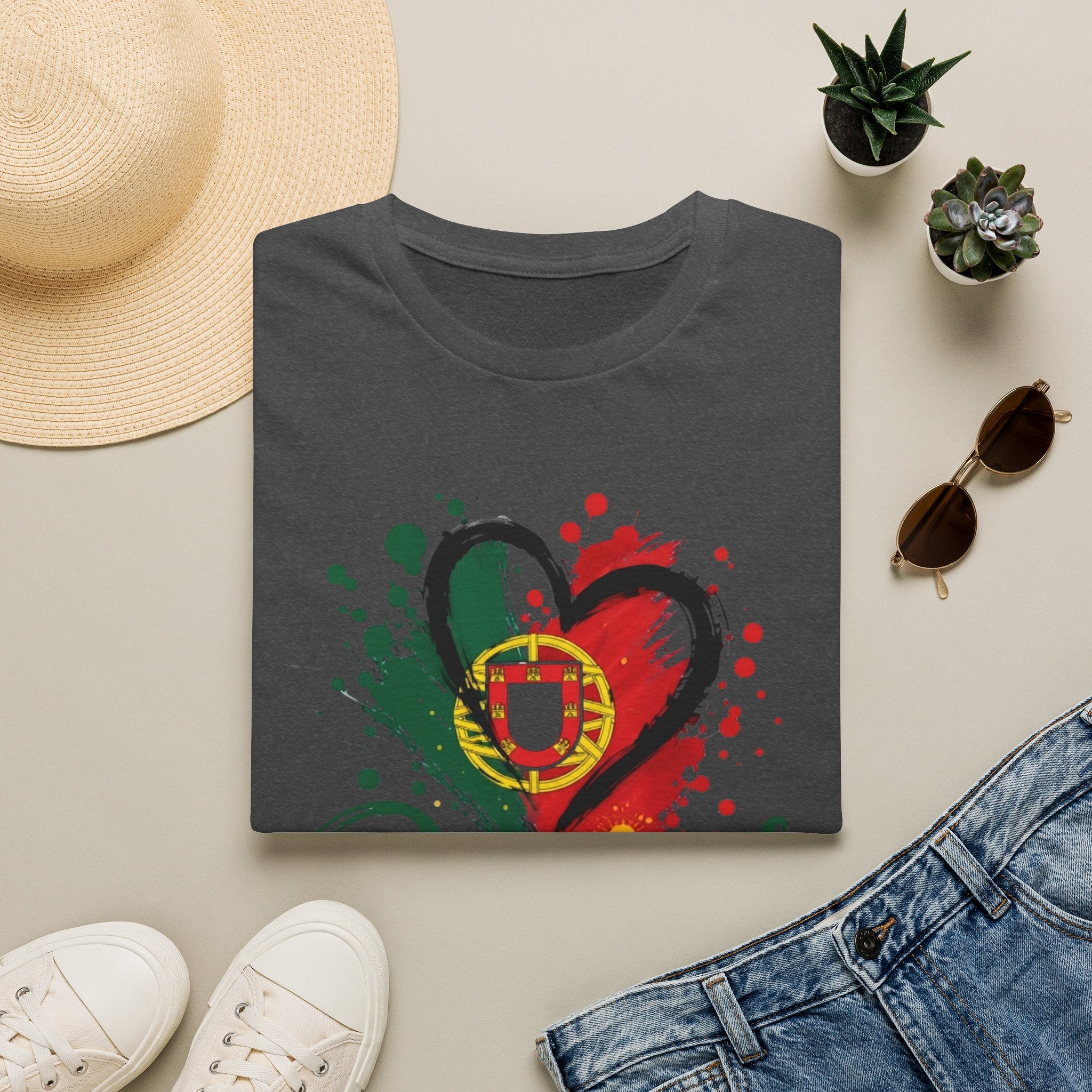 Portugal Heart Flag T-Shirt — Watercolor Portugal Graphic Tee