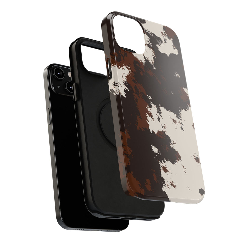 Cowhide Print Impact Phone Case — Brown & Cream Protective Cover