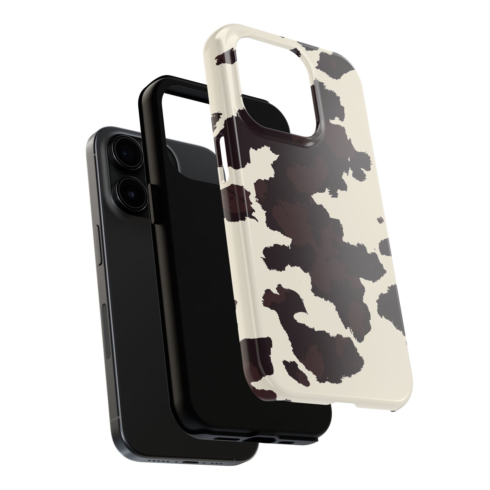 Cow Print Tough Phone Case — Brown Cream Protective Phone Cover