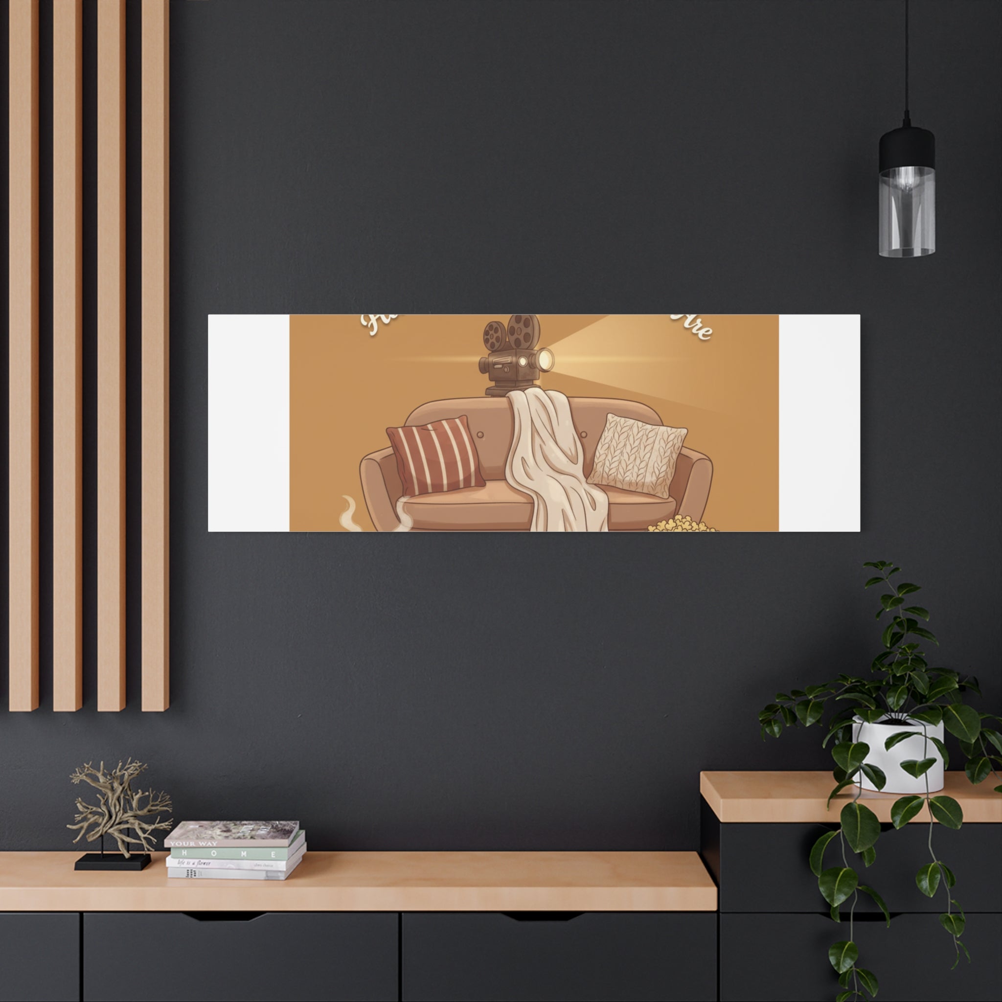 Home Is Where the Movies Are Canvas | cozy night art, home cinema decor