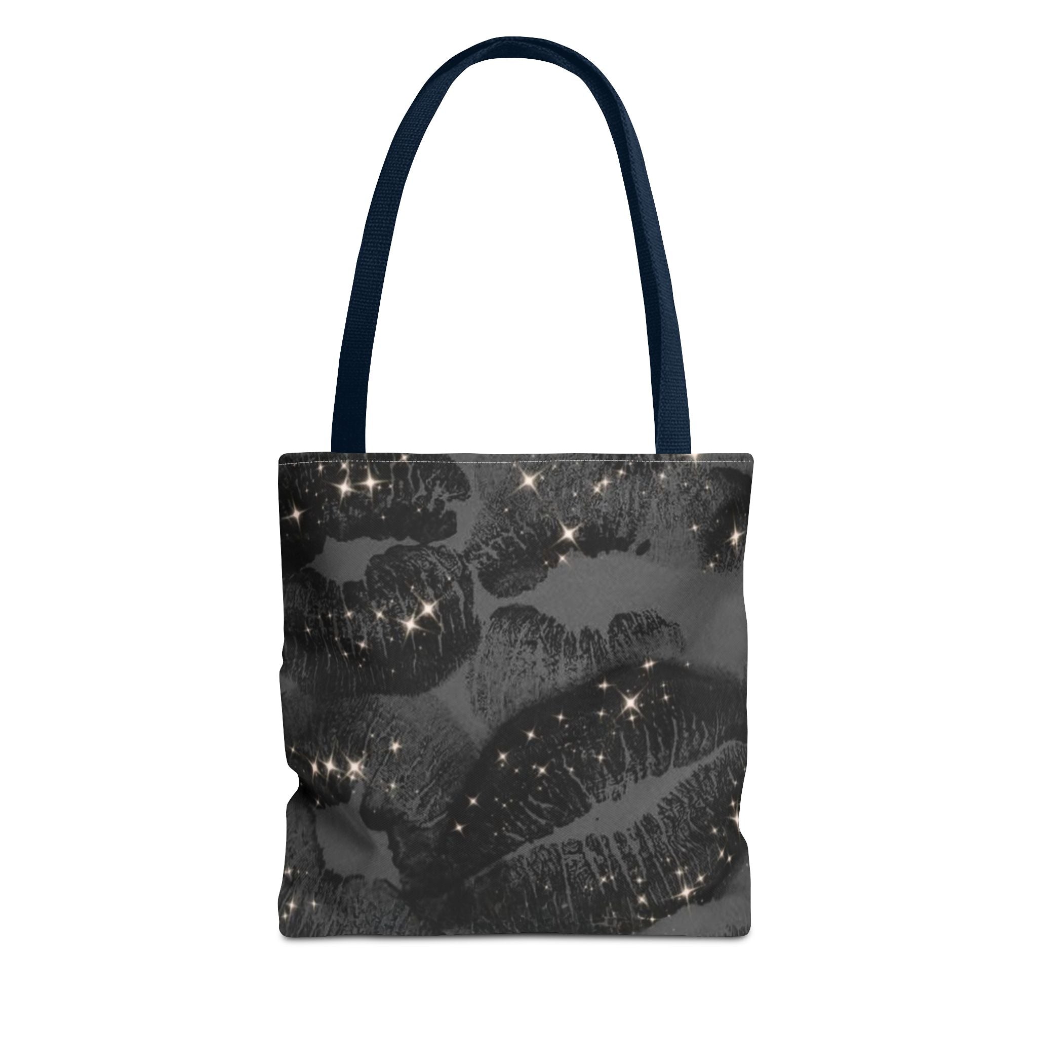 Glitter Kiss Print Tote Bag | Black Lipstick Pattern, Sparkle All-Over